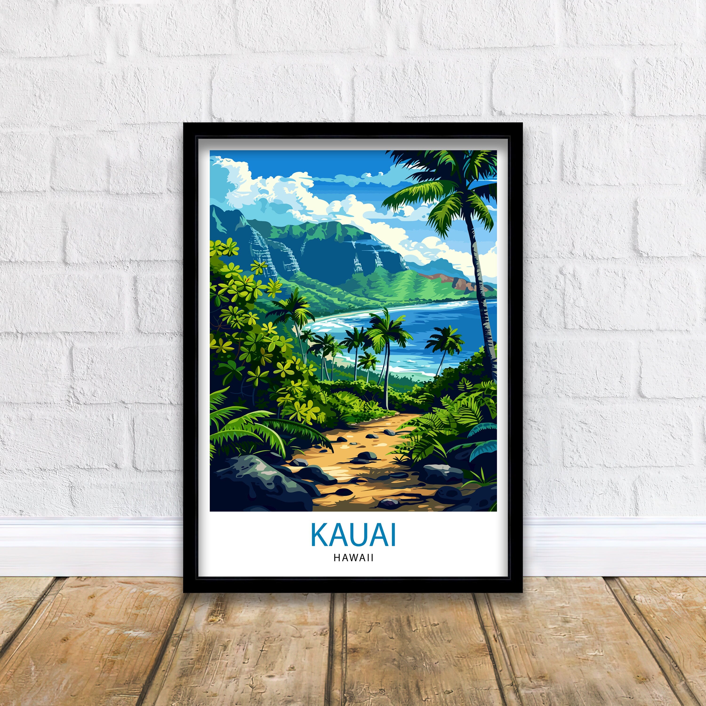 Kauai Hawaii Travel Poster Tropical Paradise Art Na Pali Coast Print Garden Isle Wall Decor Hawaiian Island Illustration Exotic Landscape