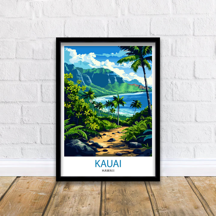 Kauai Hawaii Travel Poster Tropical Paradise Art Na Pali Coast Poster Garden Isle