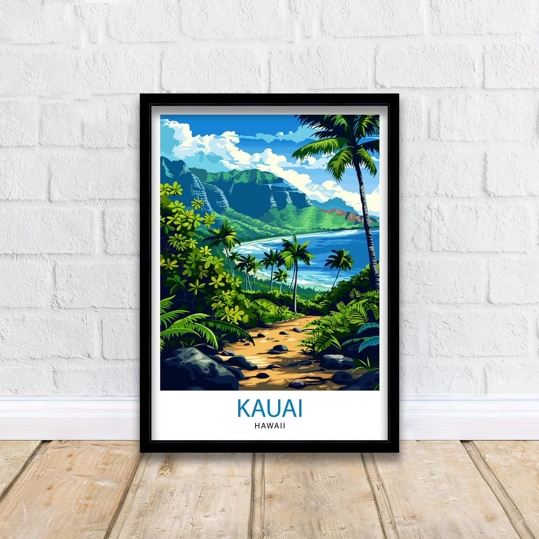 Kauai Hawaii Travel Poster Tropical Paradise Art Na Pali Coast Poster Garden Isle