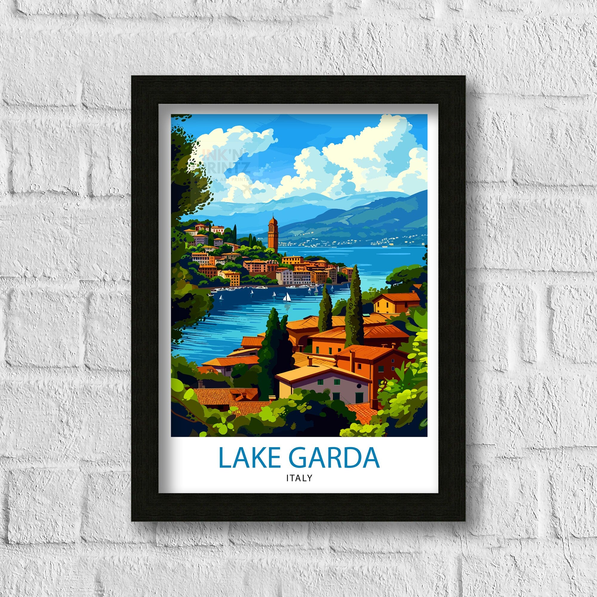 Lake Garda Italy Travel Print Lake Garda Wall Art Italy Travel Poster Lake Garda Home Decor Italy Illustration Gift for Italy Lovers