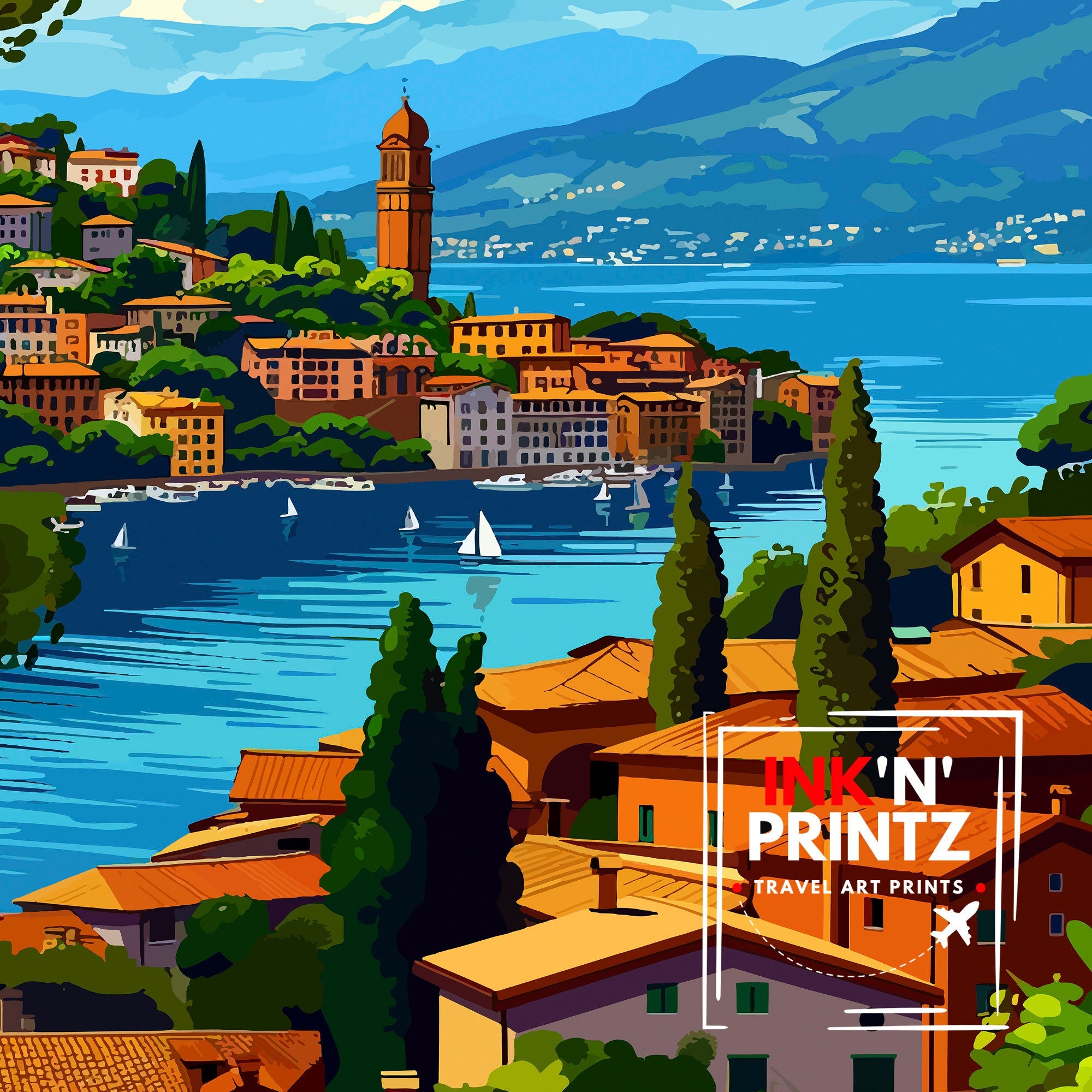 Lake Garda Italy Travel Print Lake Garda Wall Art Italy Travel Poster Lake Garda Home Decor Italy Illustration Gift for Italy Lovers