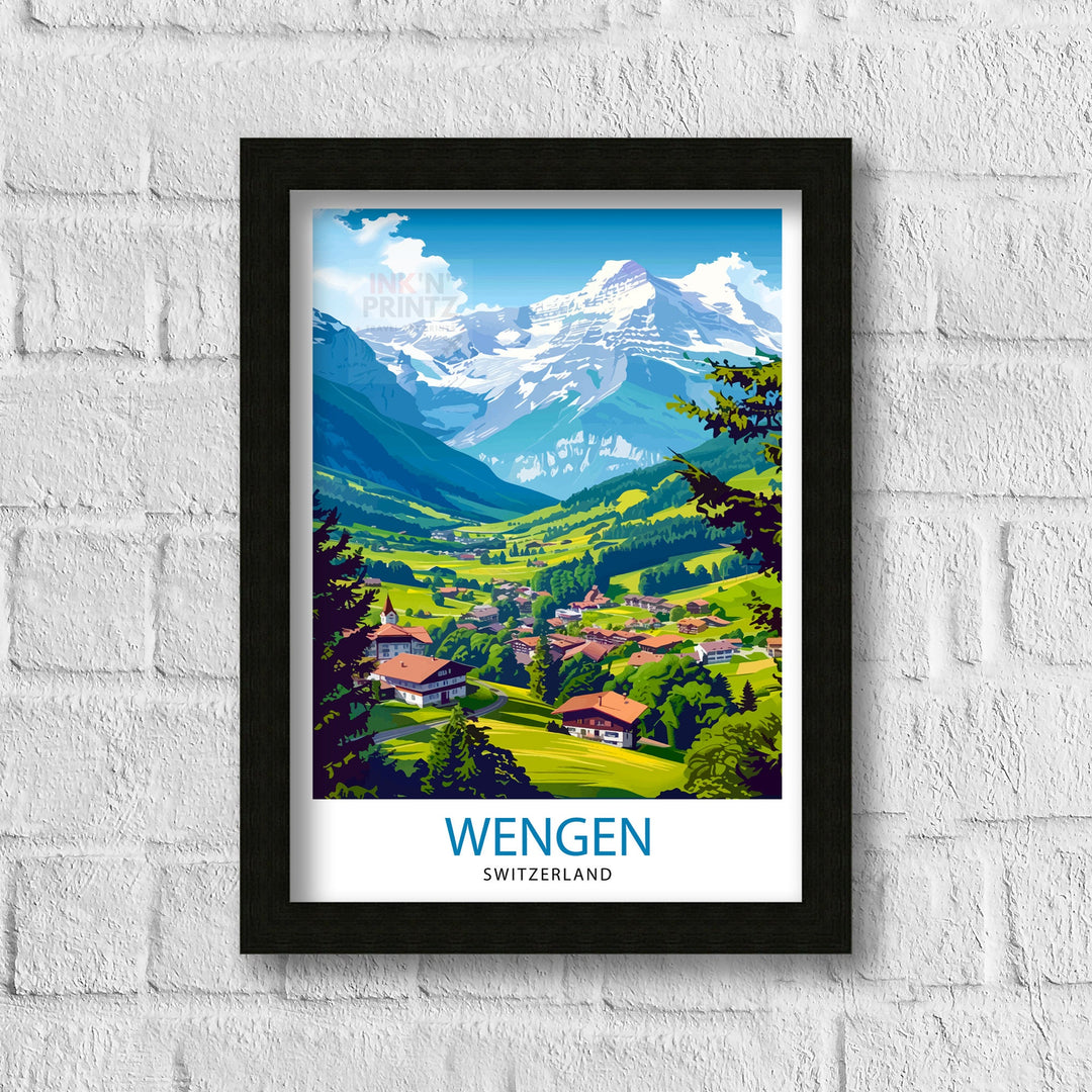 Wengen Switzerland Poster Alpine Village Art Swiss Mountainscape Poster Lauterbrunnen Valley