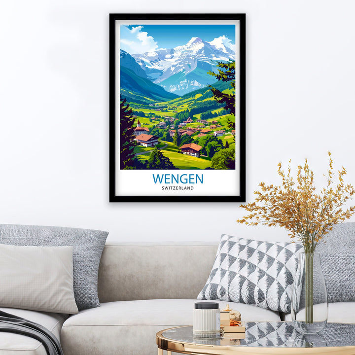 Wengen Switzerland Poster Alpine Village Art Swiss Mountainscape Poster Lauterbrunnen Valley