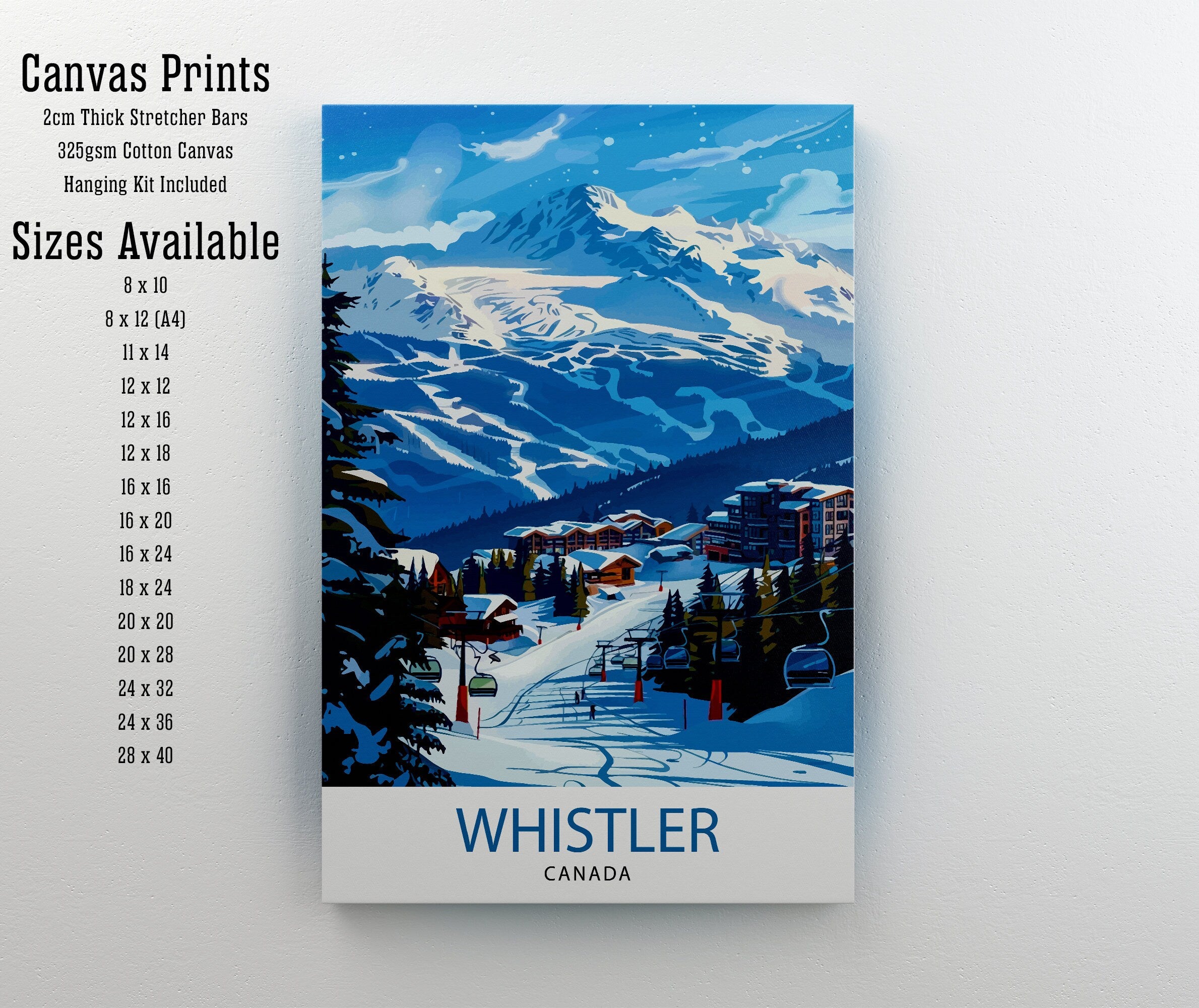 Whistler Ski Resort Travel Poster Canadian Winter Wonderland Art Mountain Slopes Print British Columbia Skiing Wall Decor Alpine Adventure