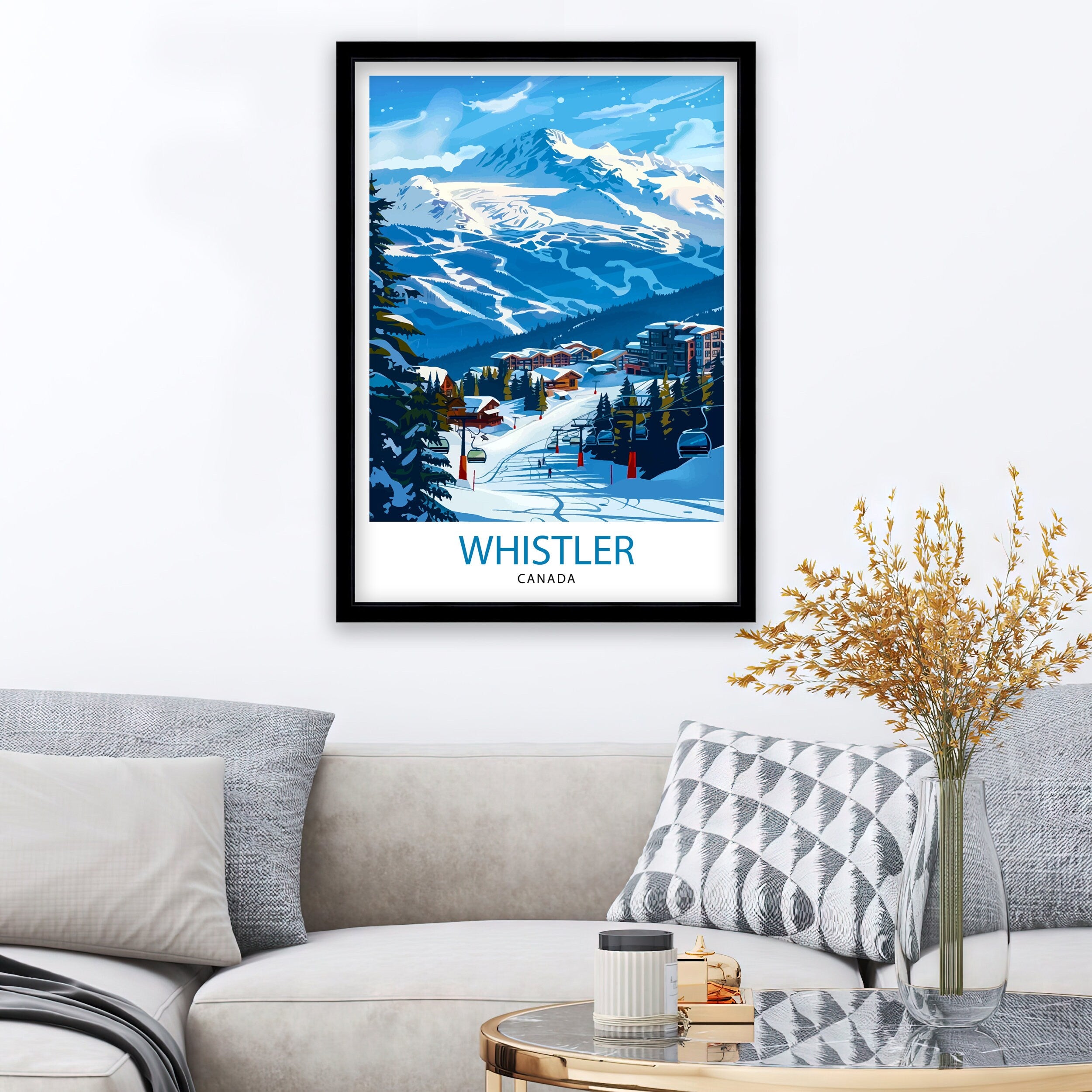 Whistler Ski Resort Travel Poster Canadian Winter Wonderland Art Mountain Slopes Print British Columbia Skiing Wall Decor Alpine Adventure