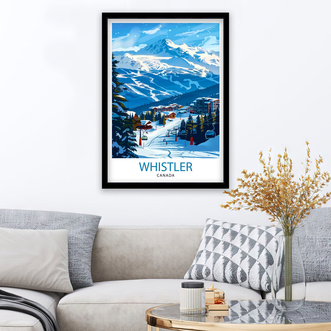 Whistler Ski Resort Travel Poster Canadian Winter Wonderland Art Mountain Slopes Poster British Columbia Skiing