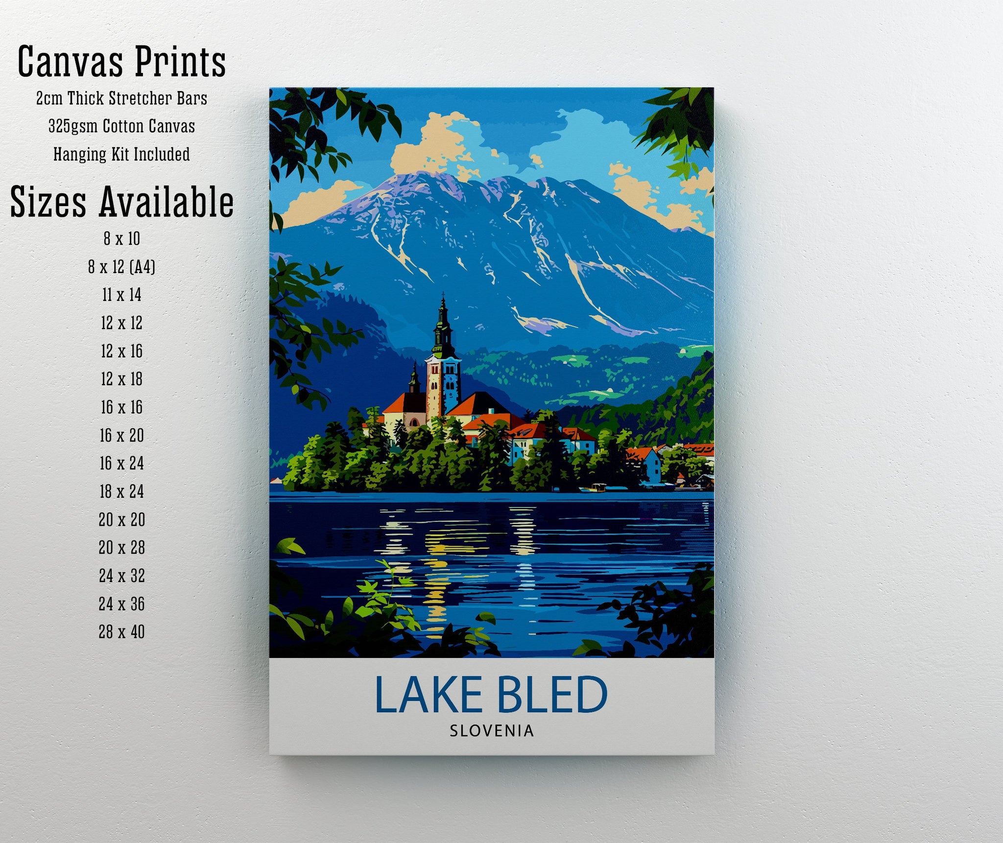 Lake Bled Slovenia Travel Poster Alpine Lake Art Bled Castle Print Slovenian Paradise Wall Decor Emerald Waters Illustration European Escape