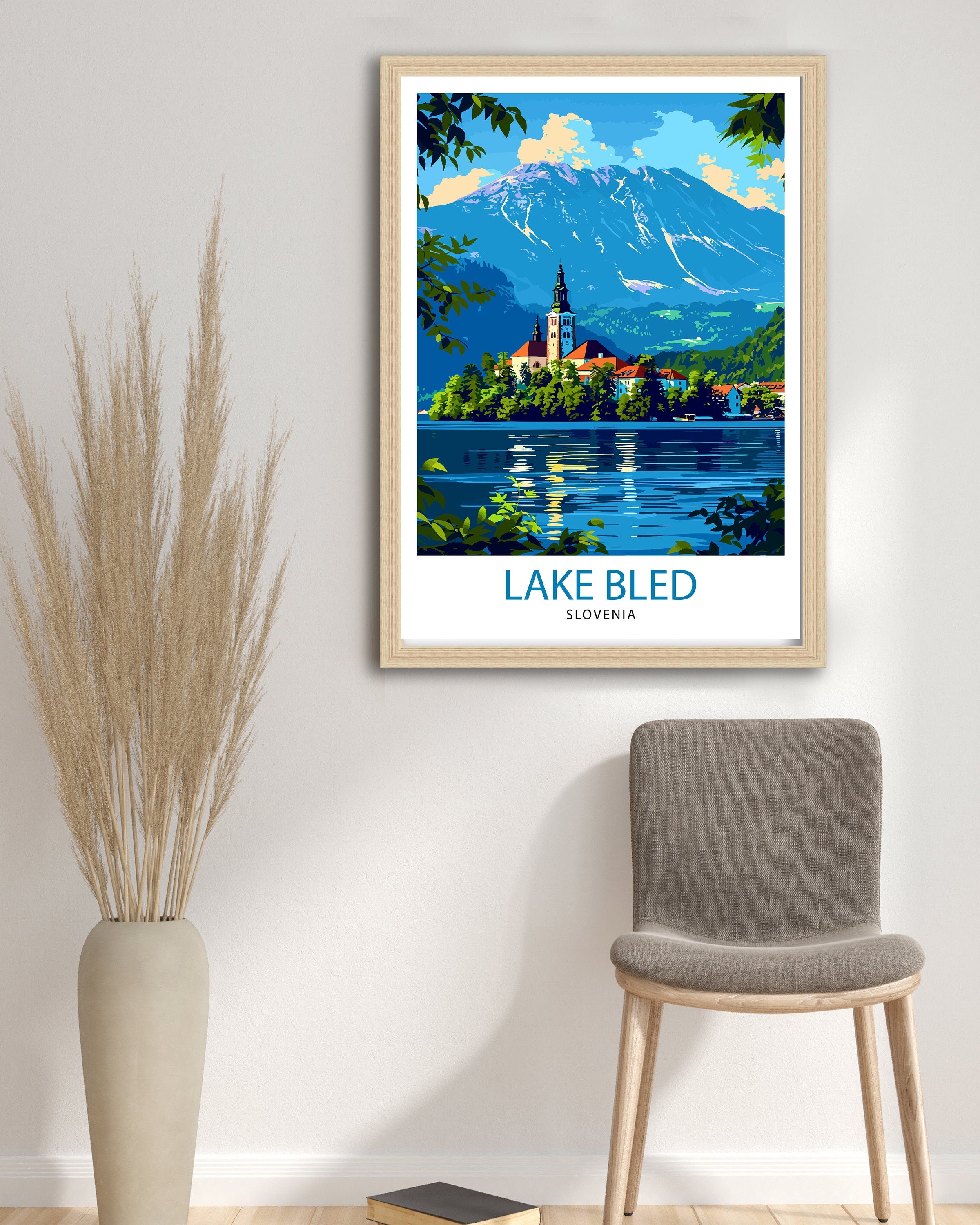 Lake Bled Slovenia Travel Poster Alpine Lake Art Bled Castle Print Slovenian Paradise Wall Decor Emerald Waters Illustration European Escape
