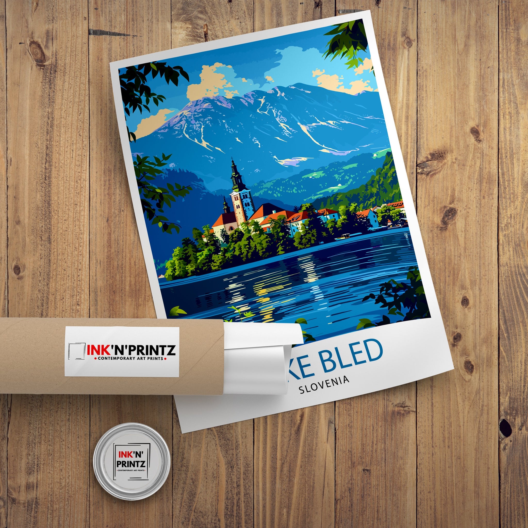 Lake Bled Slovenia Travel Poster Alpine Lake Art Bled Castle Print Slovenian Paradise Wall Decor Emerald Waters Illustration European Escape
