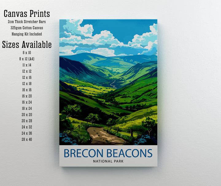 Brecon Beacons National Park Travel Poster Welsh Wilderness Art Rolling Hills Poster Wales Landscape