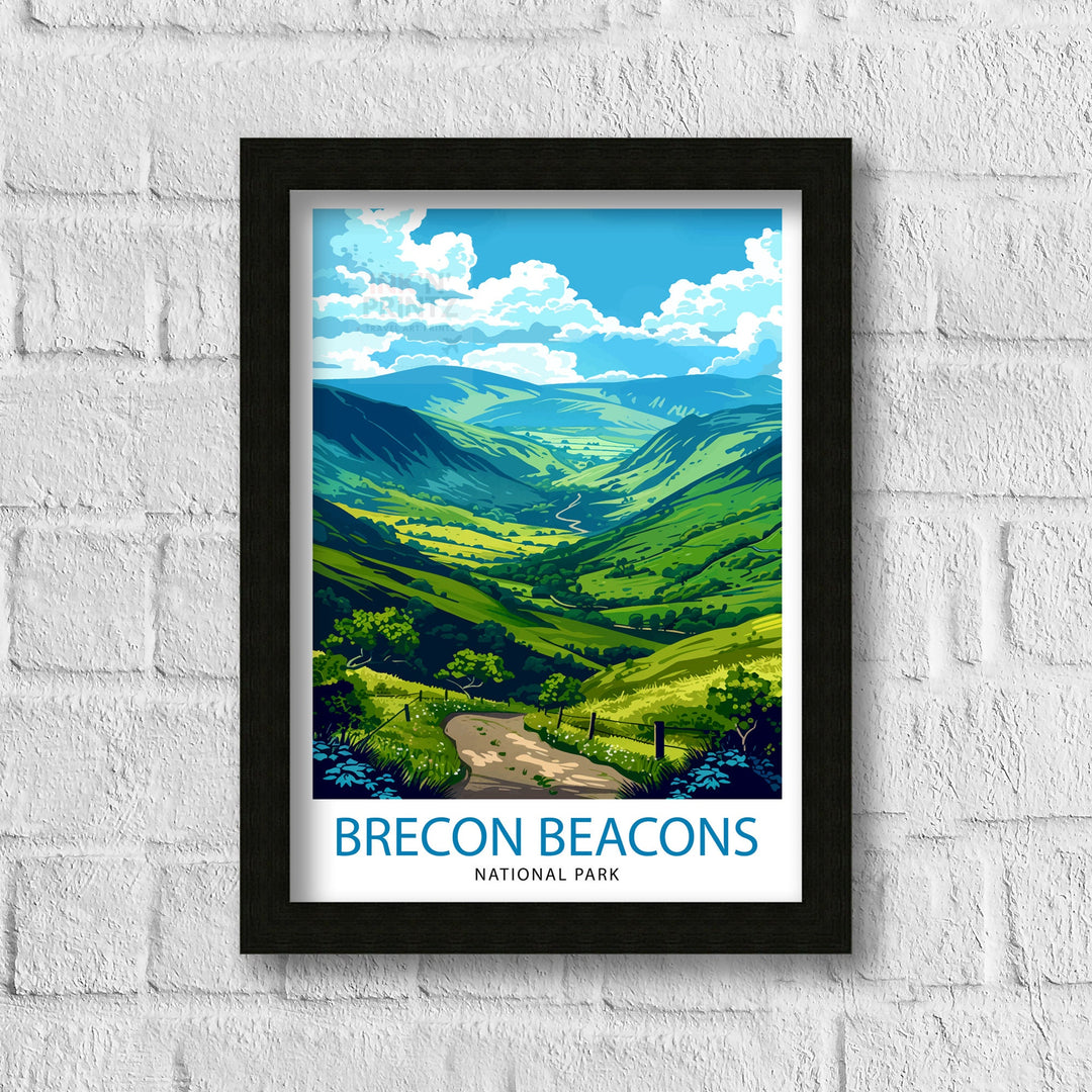 Brecon Beacons National Park Travel Poster Welsh Wilderness Art Rolling Hills Poster Wales Landscape