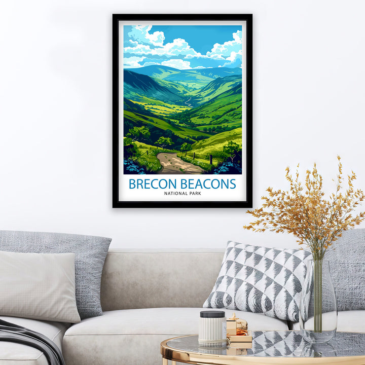 Brecon Beacons National Park Travel Poster Welsh Wilderness Art Rolling Hills Poster Wales Landscape