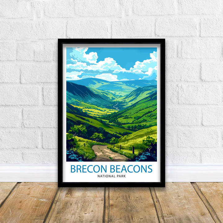 Brecon Beacons National Park Travel Poster Welsh Wilderness Art Rolling Hills Poster Wales Landscape