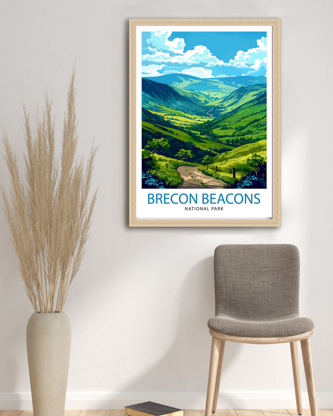 Brecon Beacons National Park Travel Poster Welsh Wilderness Art Rolling Hills Poster Wales Landscape