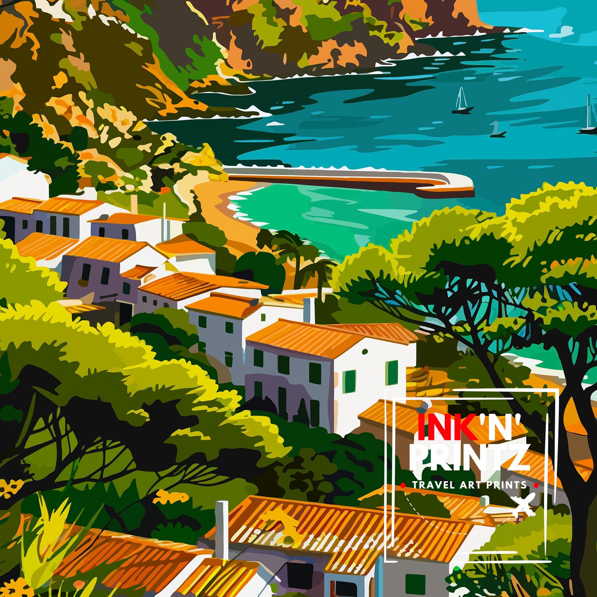 Algarve Portugal Travel Print Algarve Wall Decor Algarve Poster Portugal Travel Prints Algarve Art Print Algarve Illustration Algarve Wall