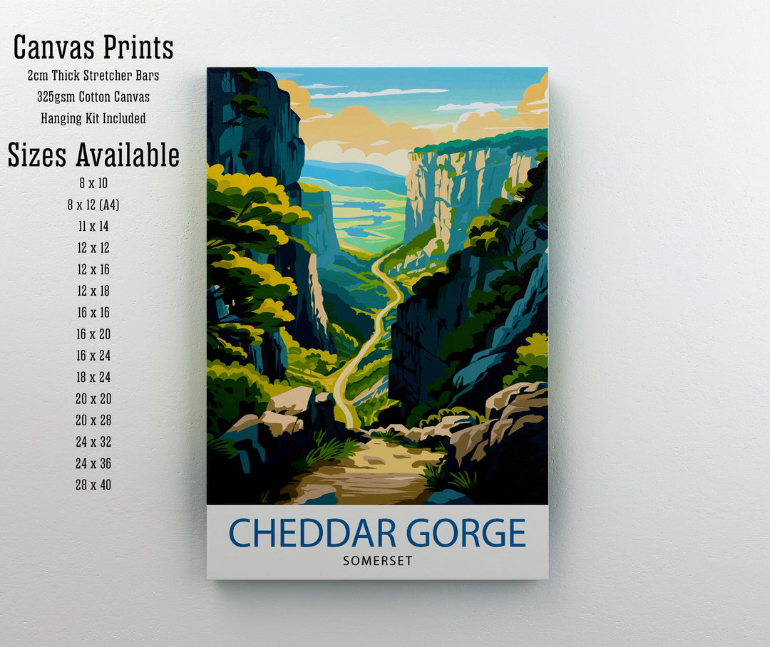 Cheddar Gorge Somerset Travel Poster Wall Art Cheddar Gorge Wall Hanging Home Décor Cheddar Gorge Gift Art Lovers Somerset Art Lover Gift