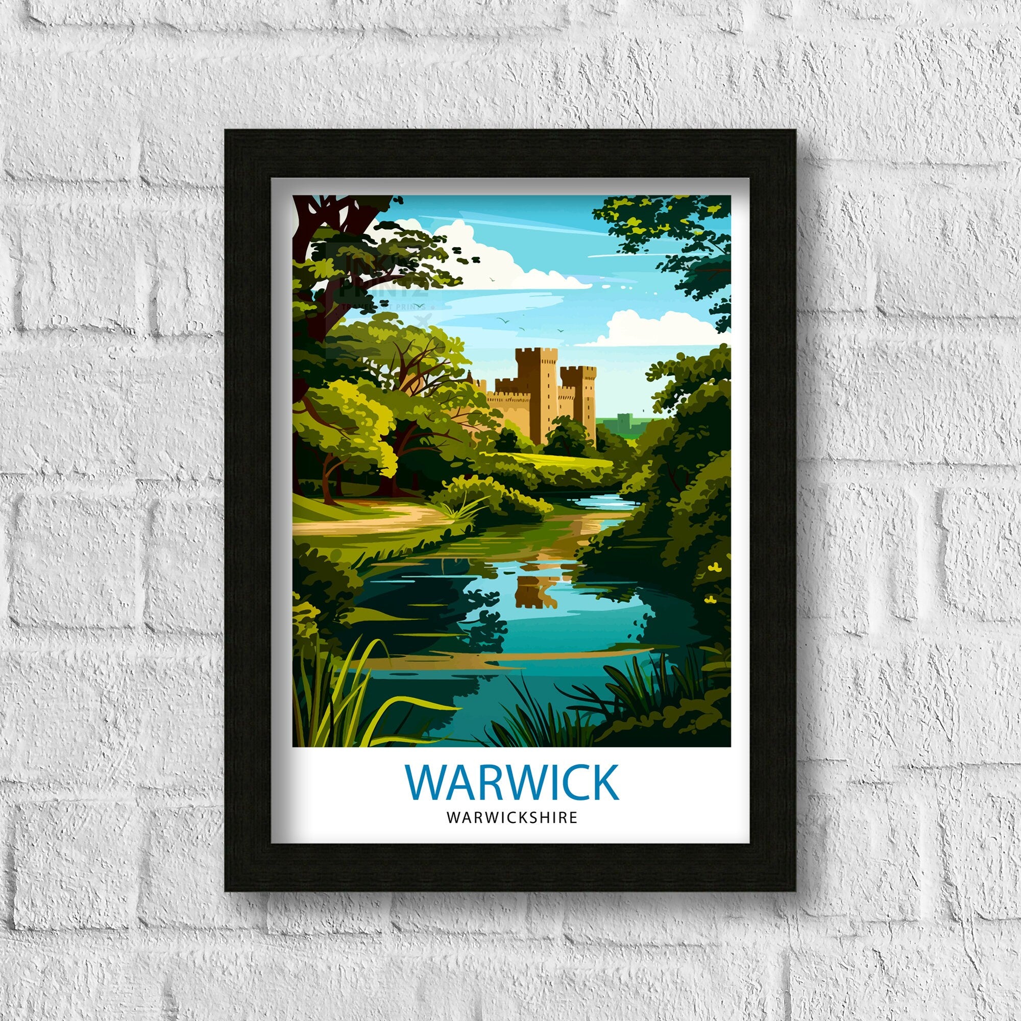 Warwickshire Castle Travel Print Warwickshire Wall Decor Warwickshire Home Living Decor Warwickshire Illustration Travel Poster Warwickshire
