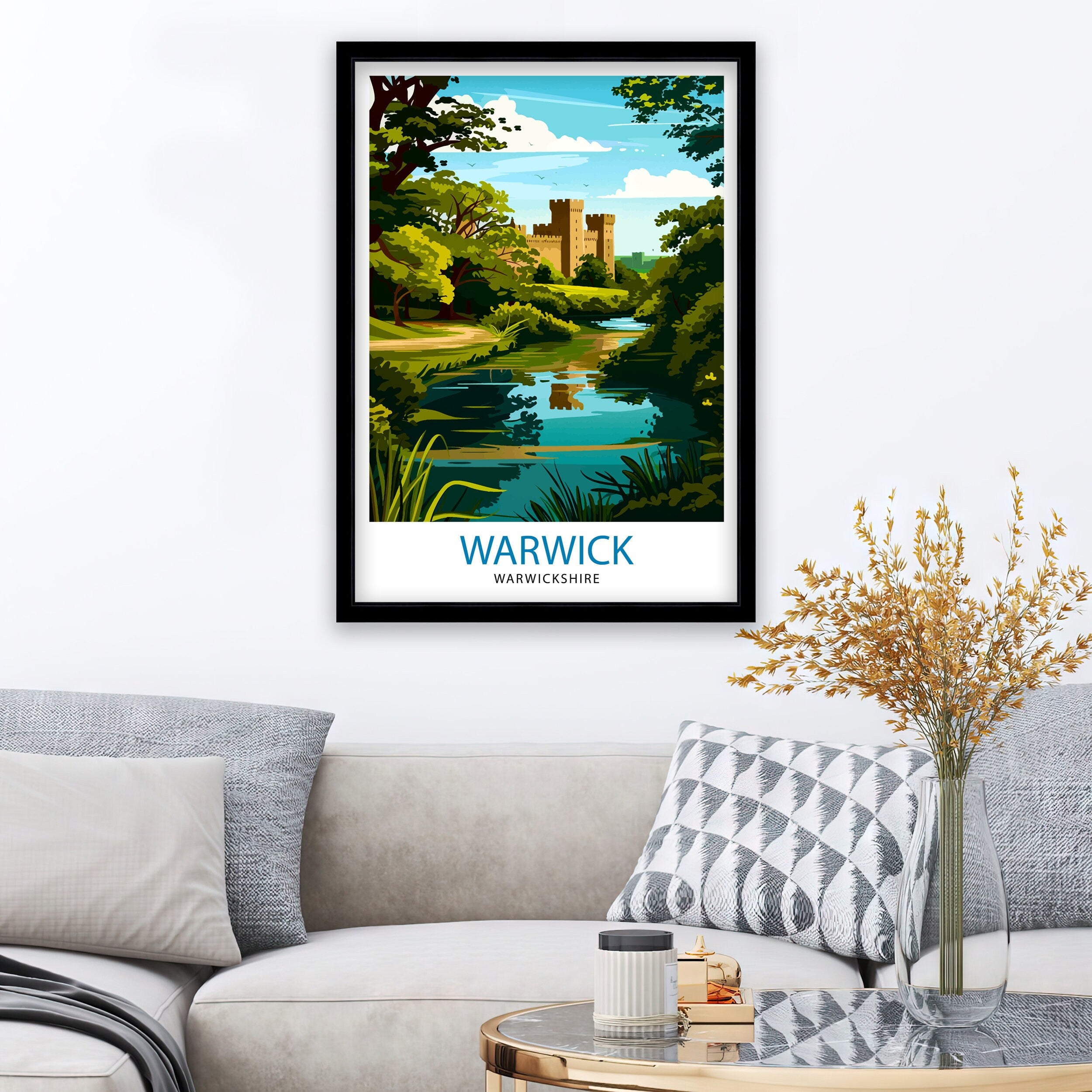 Warwickshire Castle Travel Print Warwickshire Wall Decor Warwickshire Home Living Decor Warwickshire Illustration Travel Poster Warwickshire