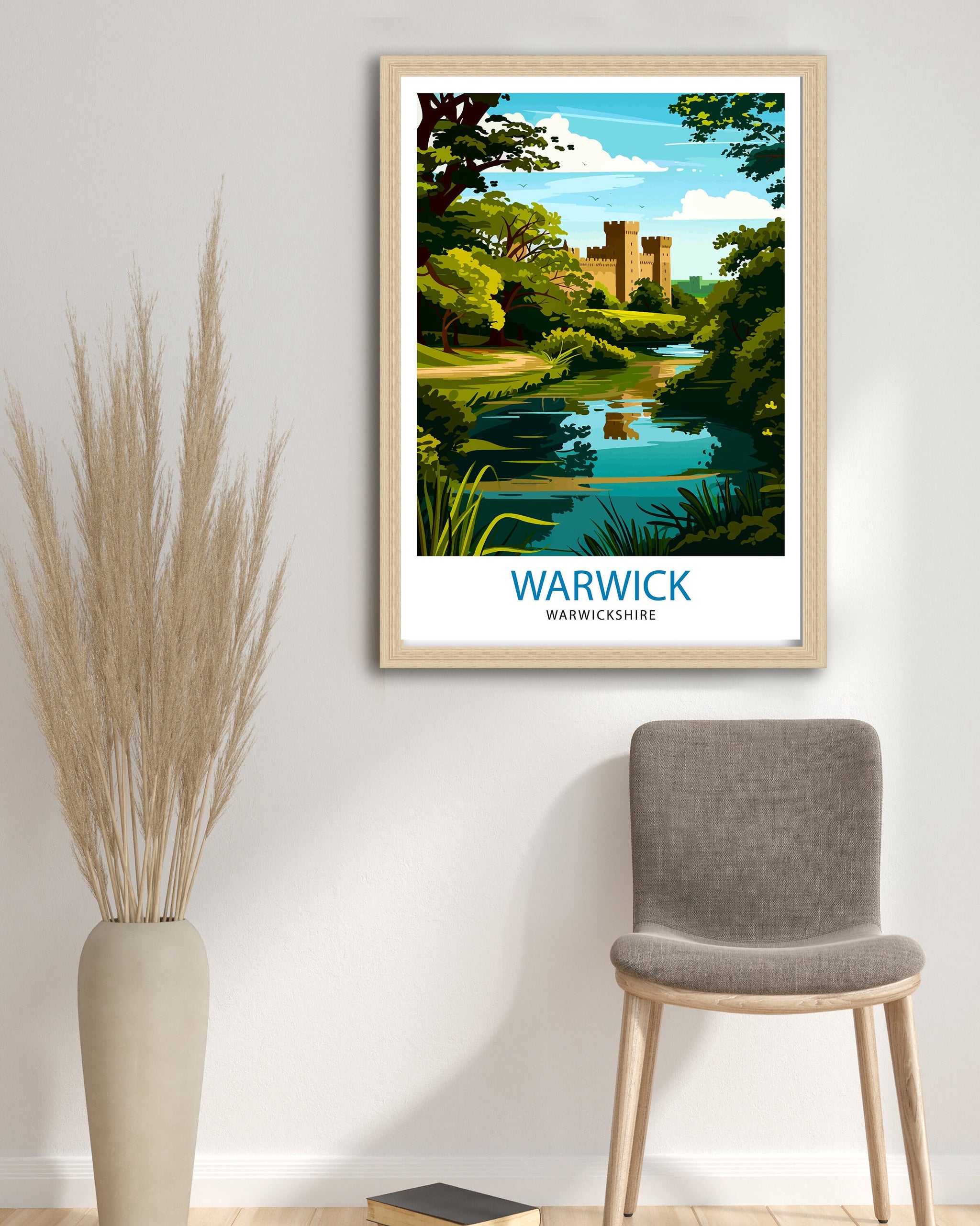Warwickshire Castle Travel Print Warwickshire Wall Decor Warwickshire Home Living Decor Warwickshire Illustration Travel Poster Warwickshire