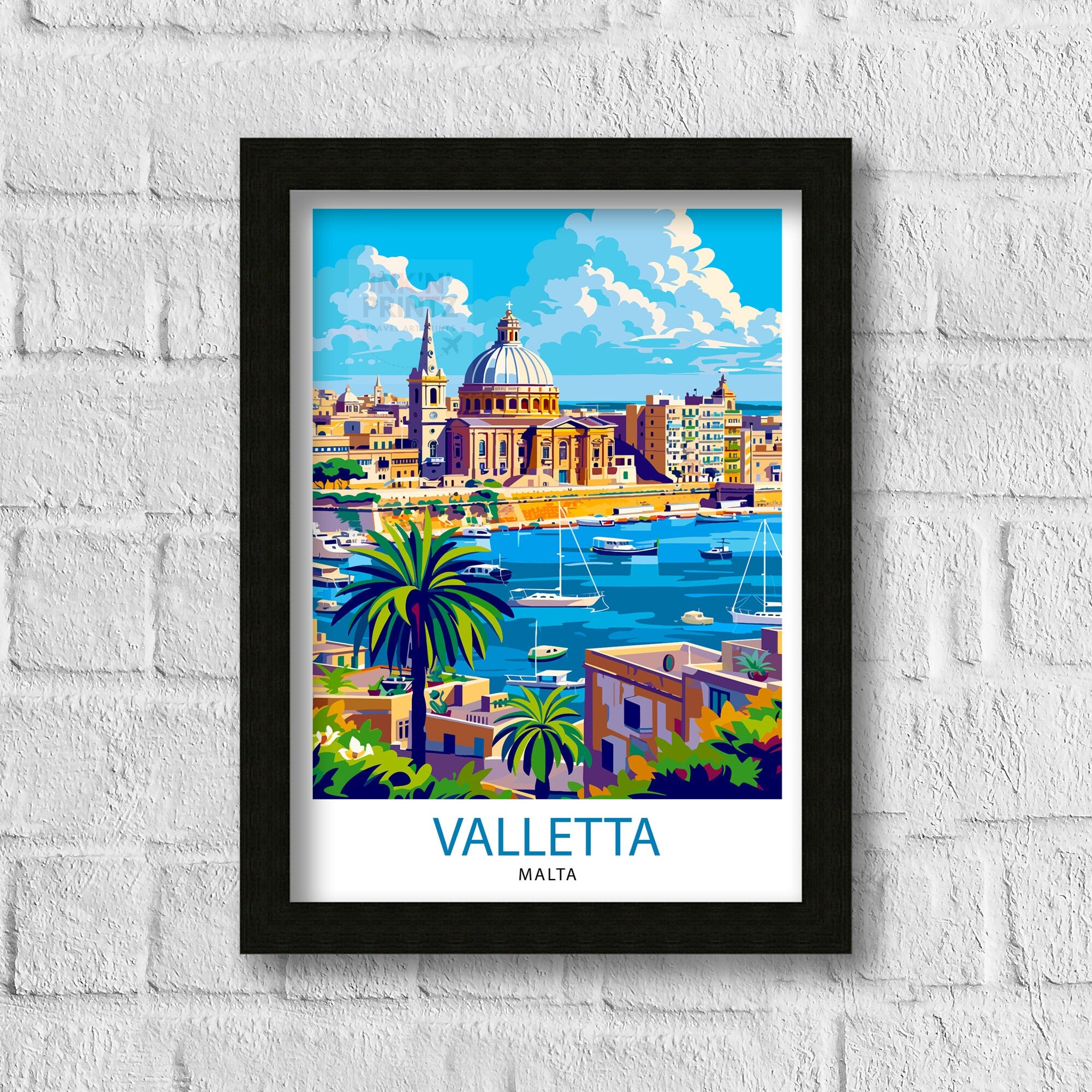 Valletta Malta Travel Print , Valletta Wall Art, Valletta Decor, Malta Illustration, Travel Poster, Gift For Malta, Malta Home Decor