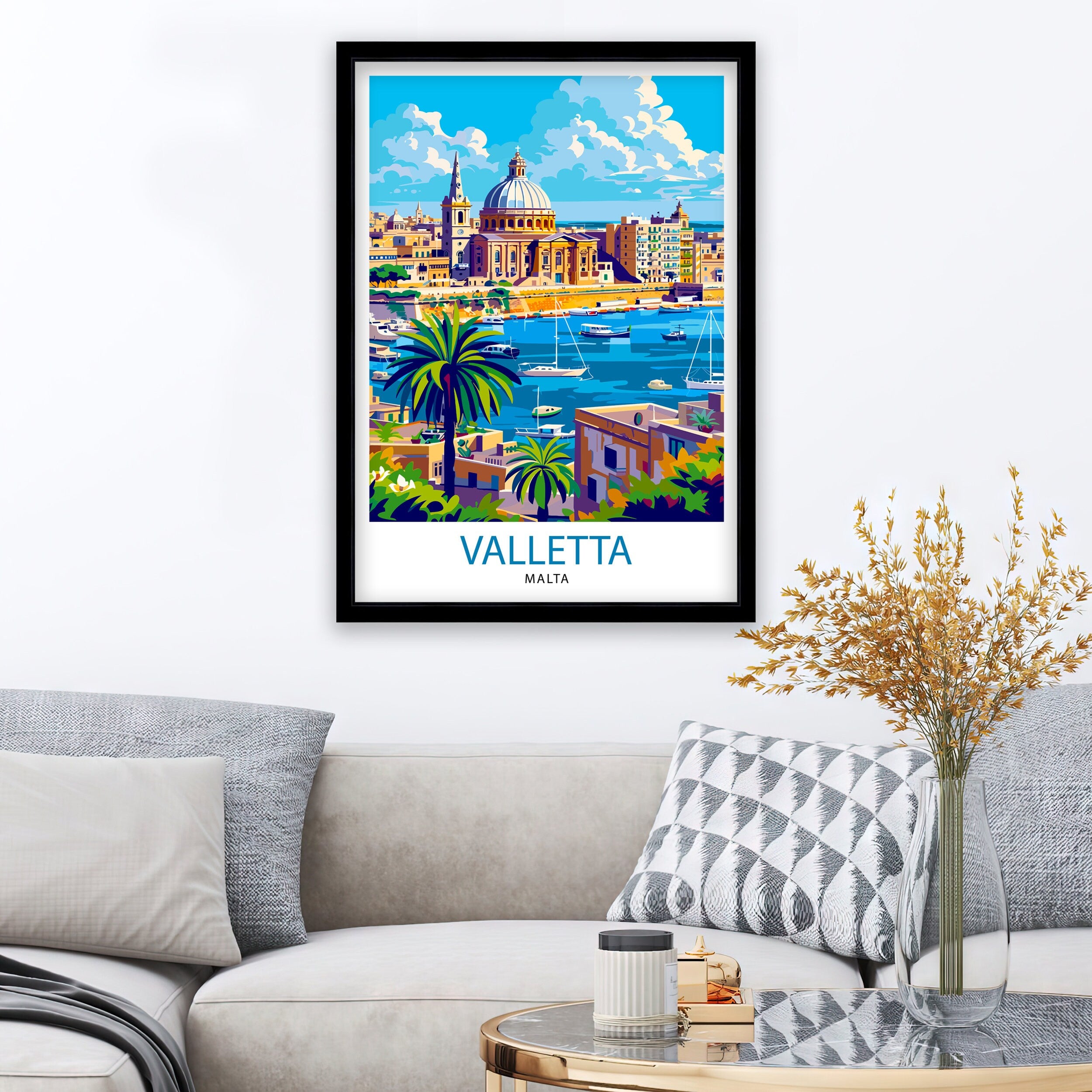Valletta Malta Travel Print , Valletta Wall Art, Valletta Decor, Malta Illustration, Travel Poster, Gift For Malta, Malta Home Decor