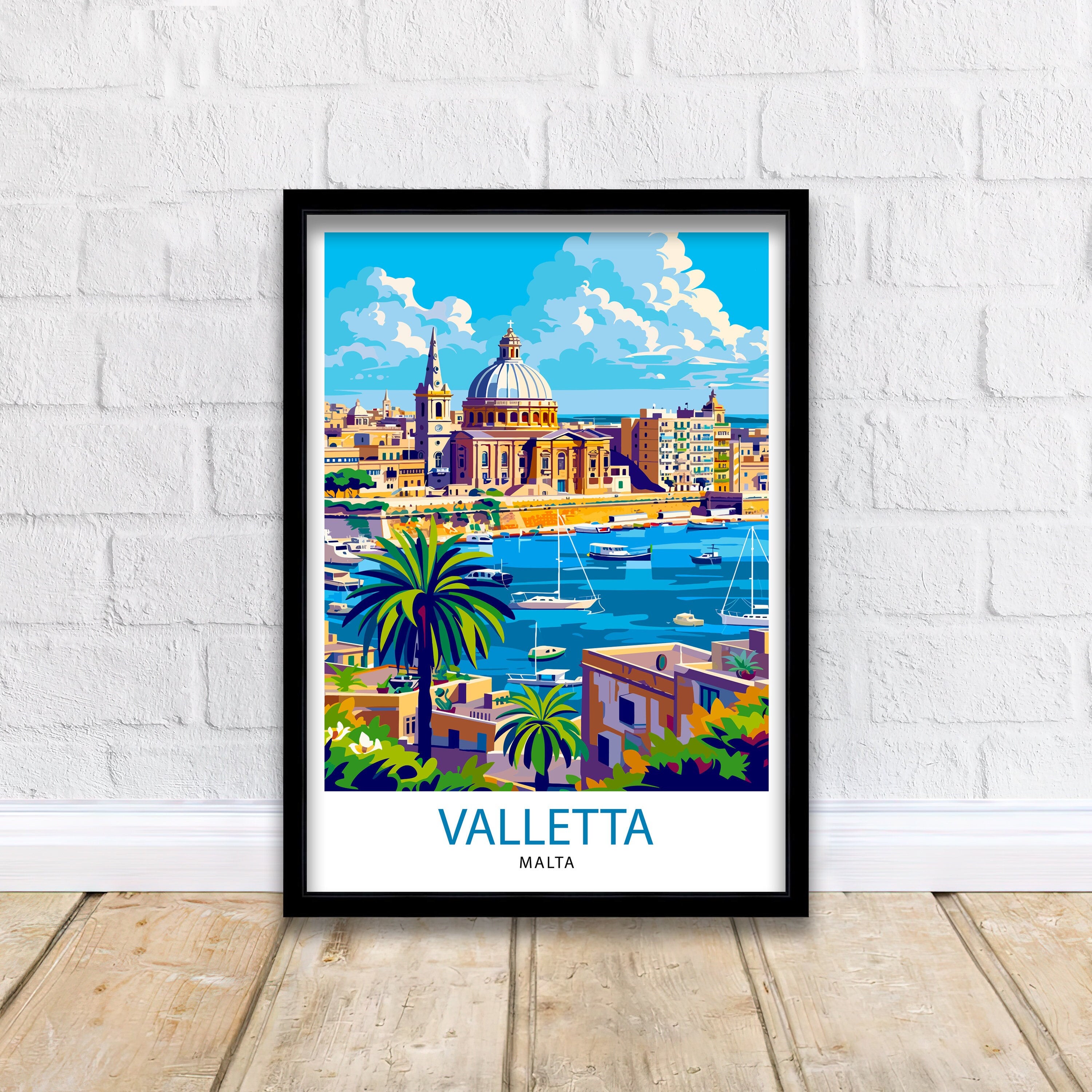 Valletta Malta Travel Print , Valletta Wall Art, Valletta Decor, Malta Illustration, Travel Poster, Gift For Malta, Malta Home Decor