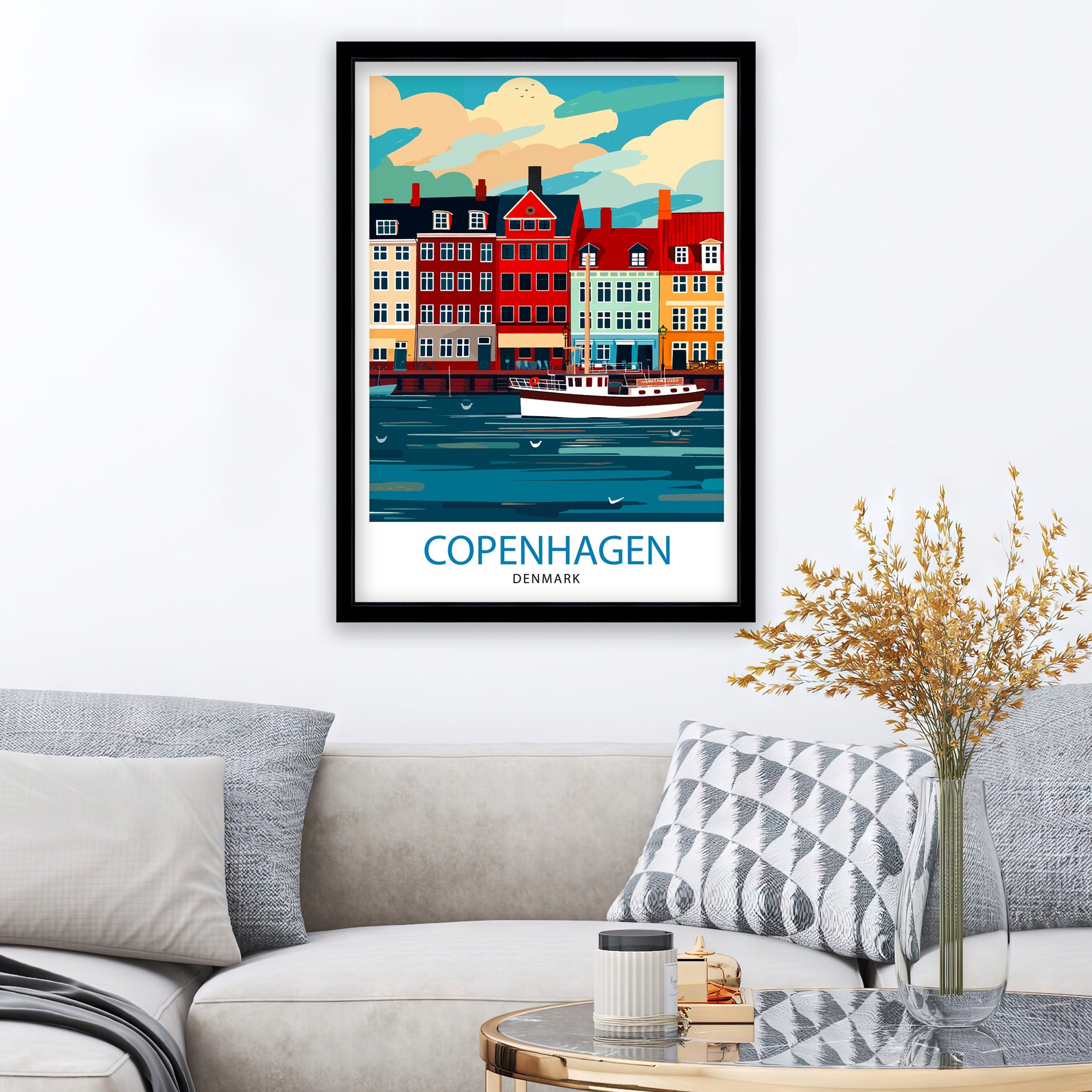 Copenhagen Travel Print Denmark Wall Art Copenhagen Home Decor Copenhagen Illustration Travel Poster Gift Denmark Home Decor