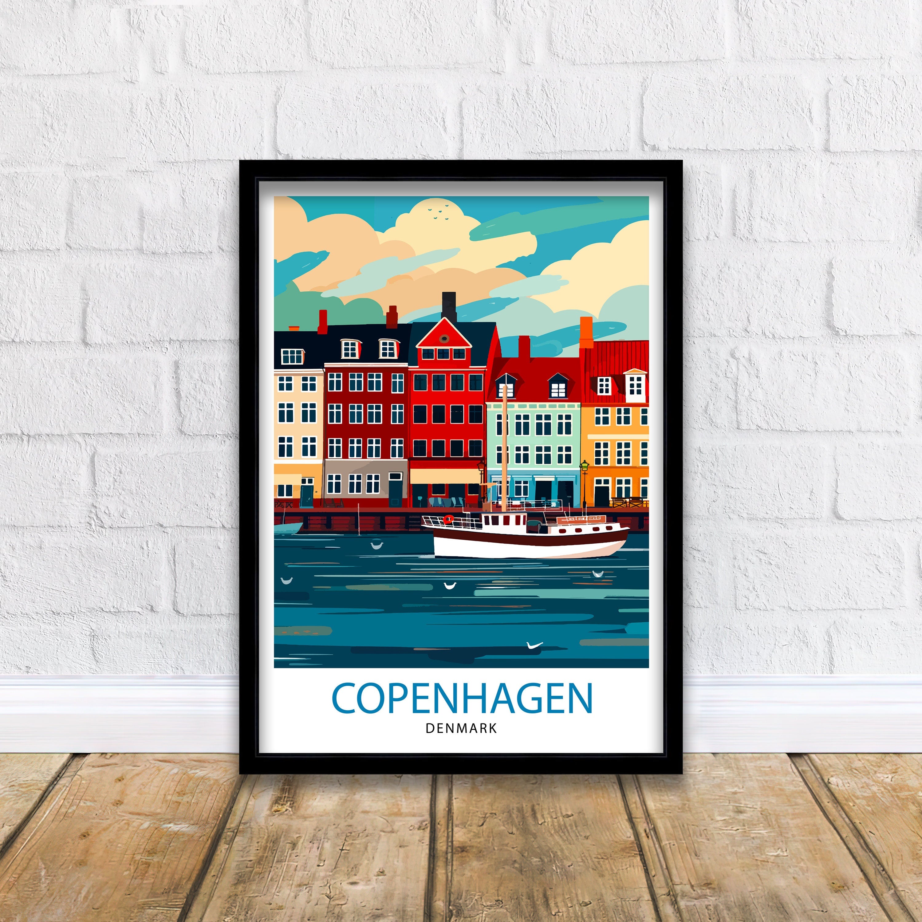 Copenhagen Travel Print Denmark Wall Art Copenhagen Home Decor Copenhagen Illustration Travel Poster Gift Denmark Home Decor