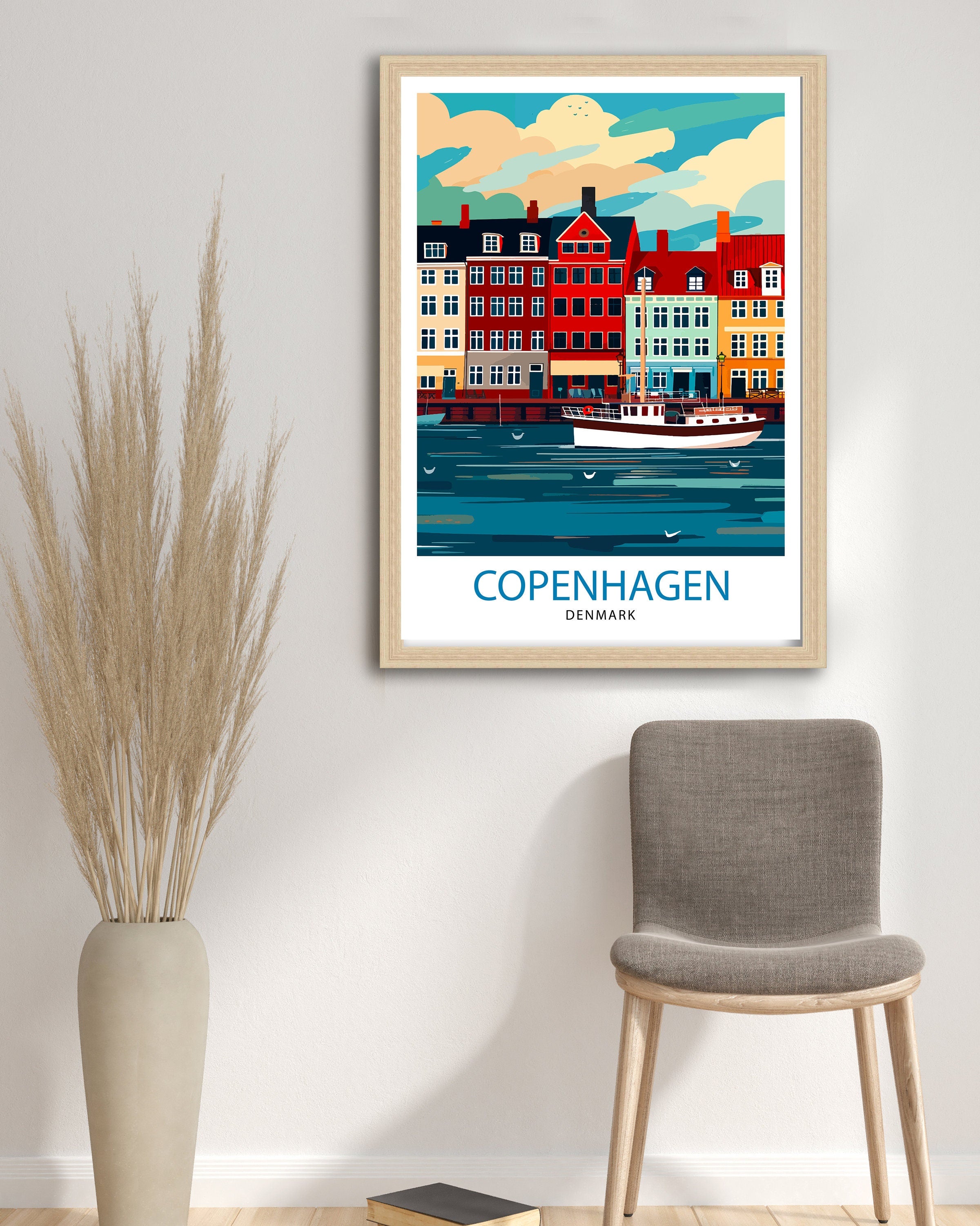 Copenhagen Travel Print Denmark Wall Art Copenhagen Home Decor Copenhagen Illustration Travel Poster Gift Denmark Home Decor