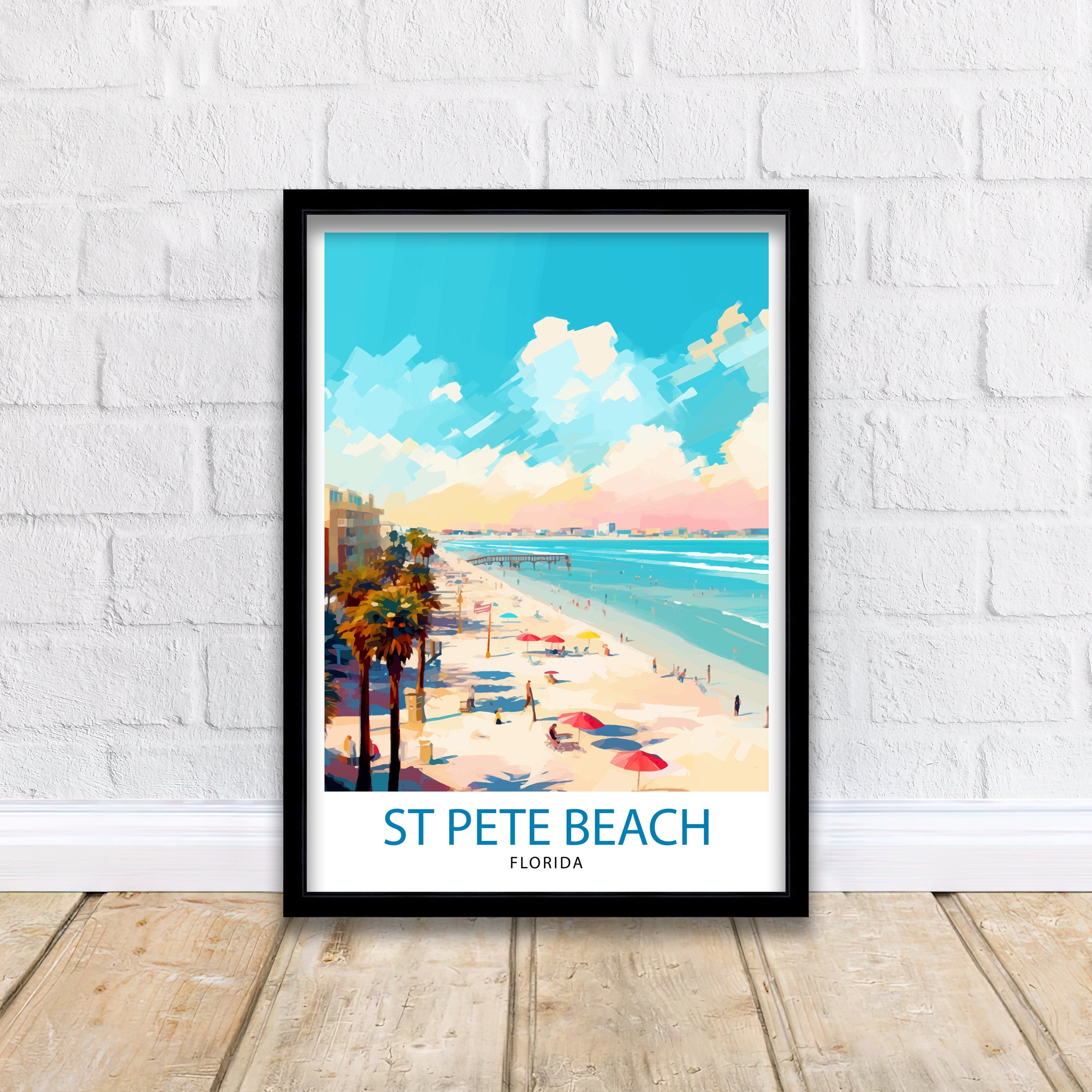 St Pete's Beach Florida Travel Poster Sunshine State Beach Art Gulf Coast Paradise Print| Florida Seaside Wall Decor