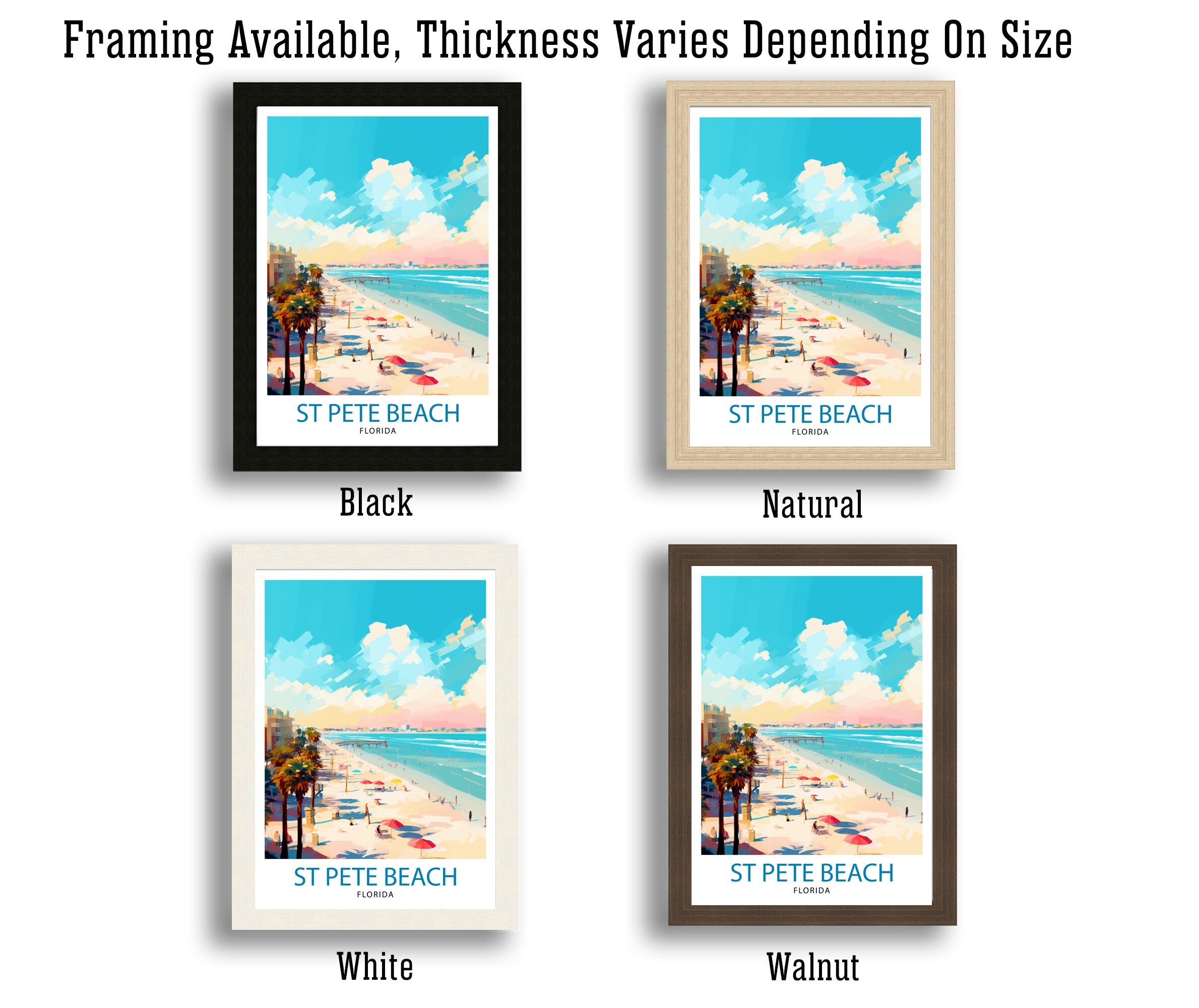 St Pete's Beach Florida Travel Poster Sunshine State Beach Art Gulf Coast Paradise Print| Florida Seaside Wall Decor