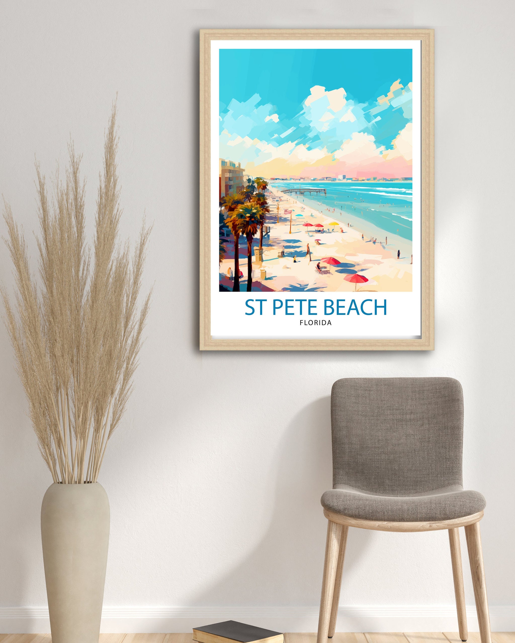 St Pete's Beach Florida Travel Poster Sunshine State Beach Art Gulf Coast Paradise Print| Florida Seaside Wall Decor