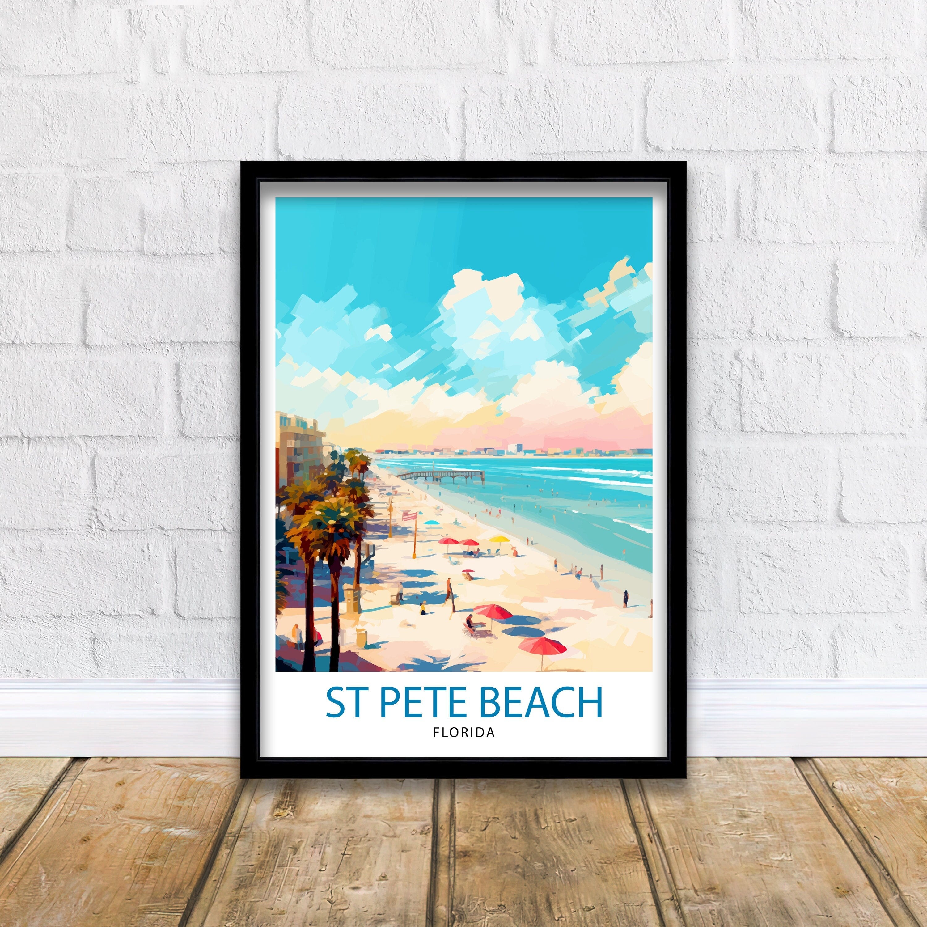 St Pete's Beach Florida Travel Poster Sunshine State Beach Art Gulf Coast Paradise Print| Florida Seaside Wall Decor