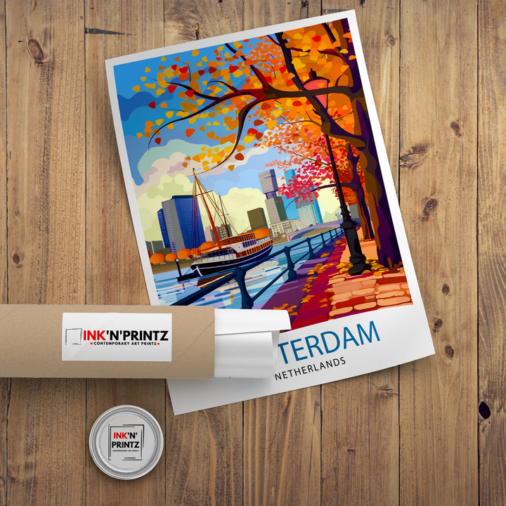 Rotterdam Skyline Netherlands Poster Modern Architecture Art Dutch Harbor Poster Urban Landscape