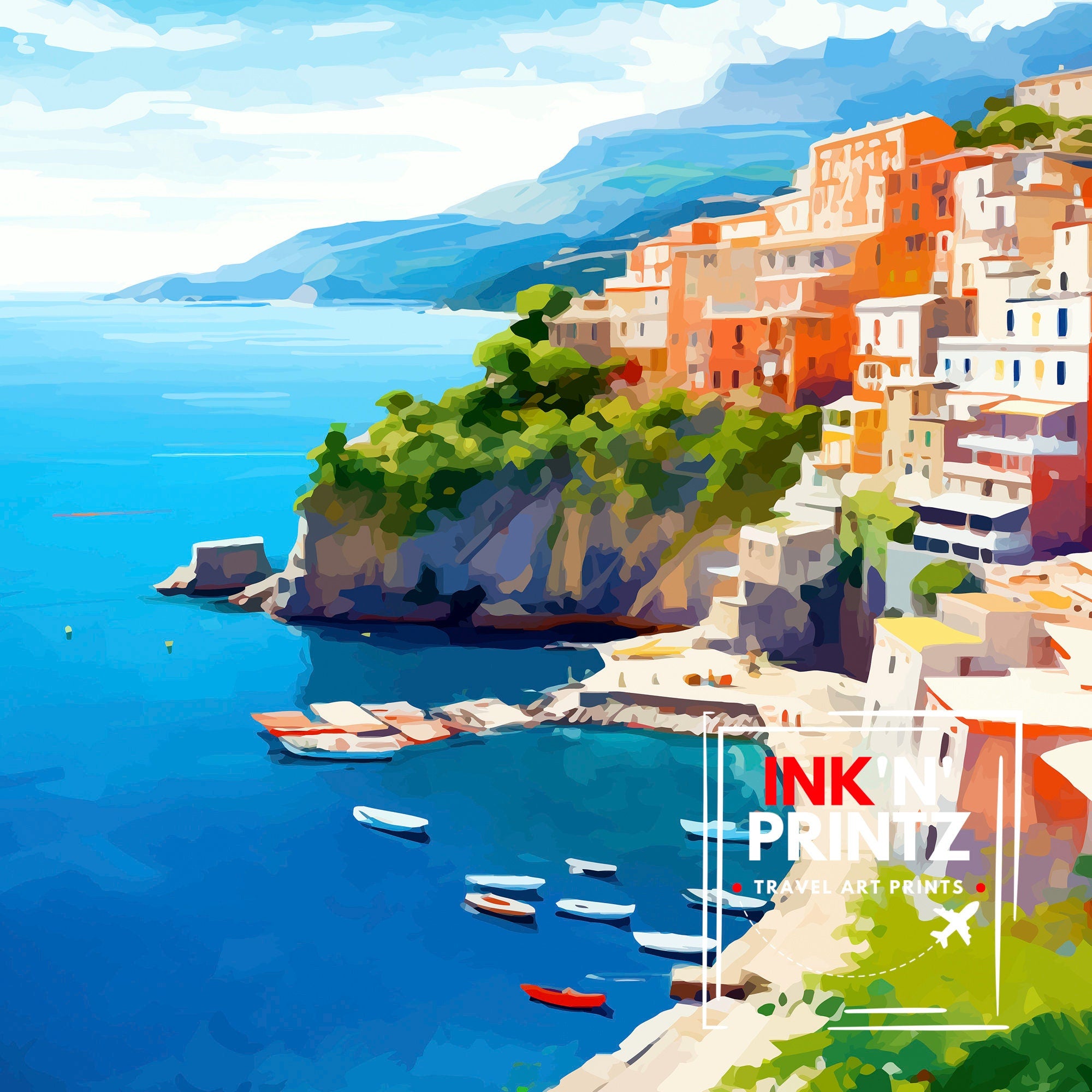 Amalfi Coast Italy Travel Print Amalfi Coast Wall Decor Amalfi Coast Poster Italy Travel Prints Amalfi Coast Art Print Amalfi Coast