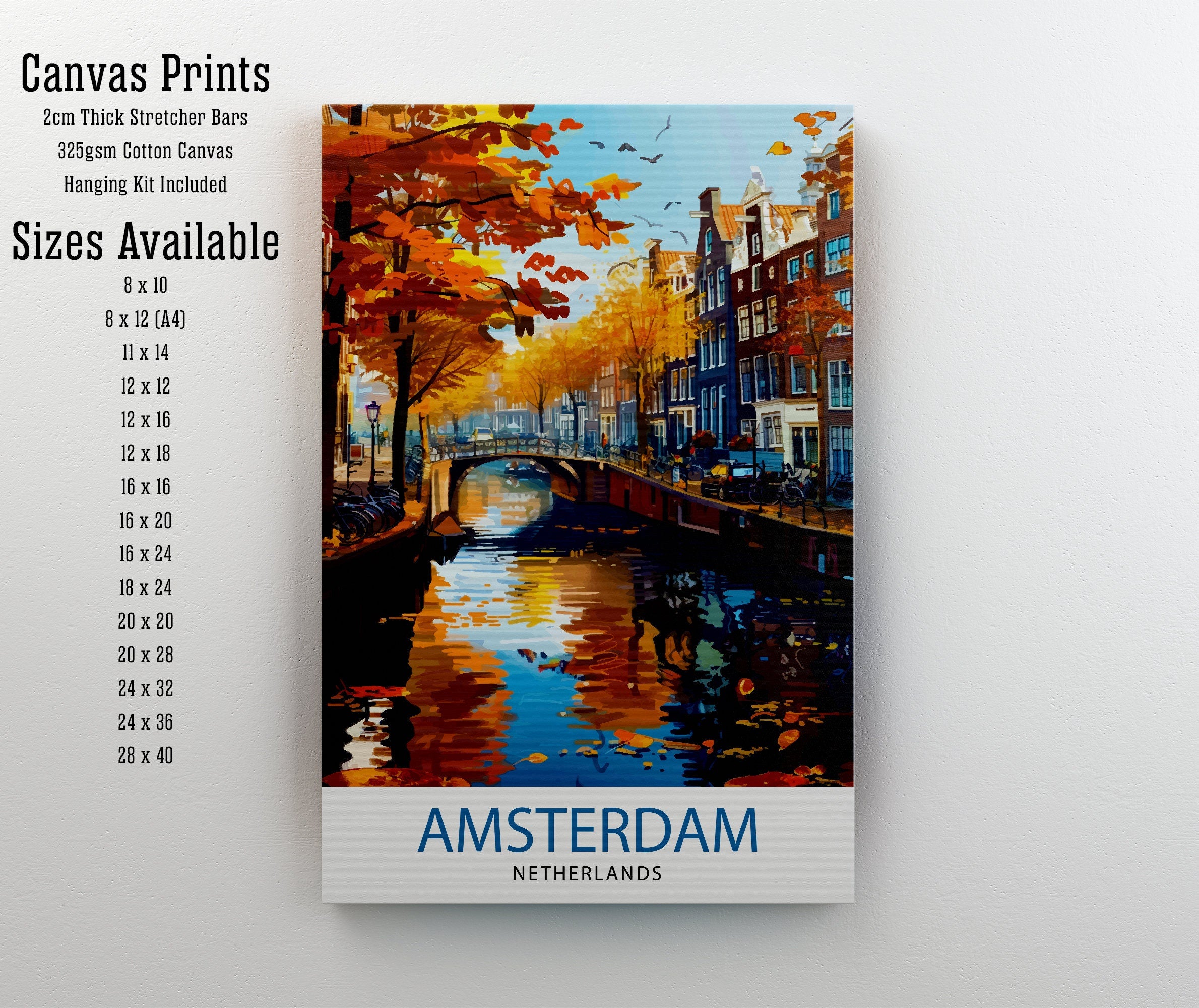 Amsterdam Travel Print Amsterdam Wall Art Amsterdam Cityscape Netherlands Illustration Amsterdam Travel Poster Gift for Amsterdam Lovers