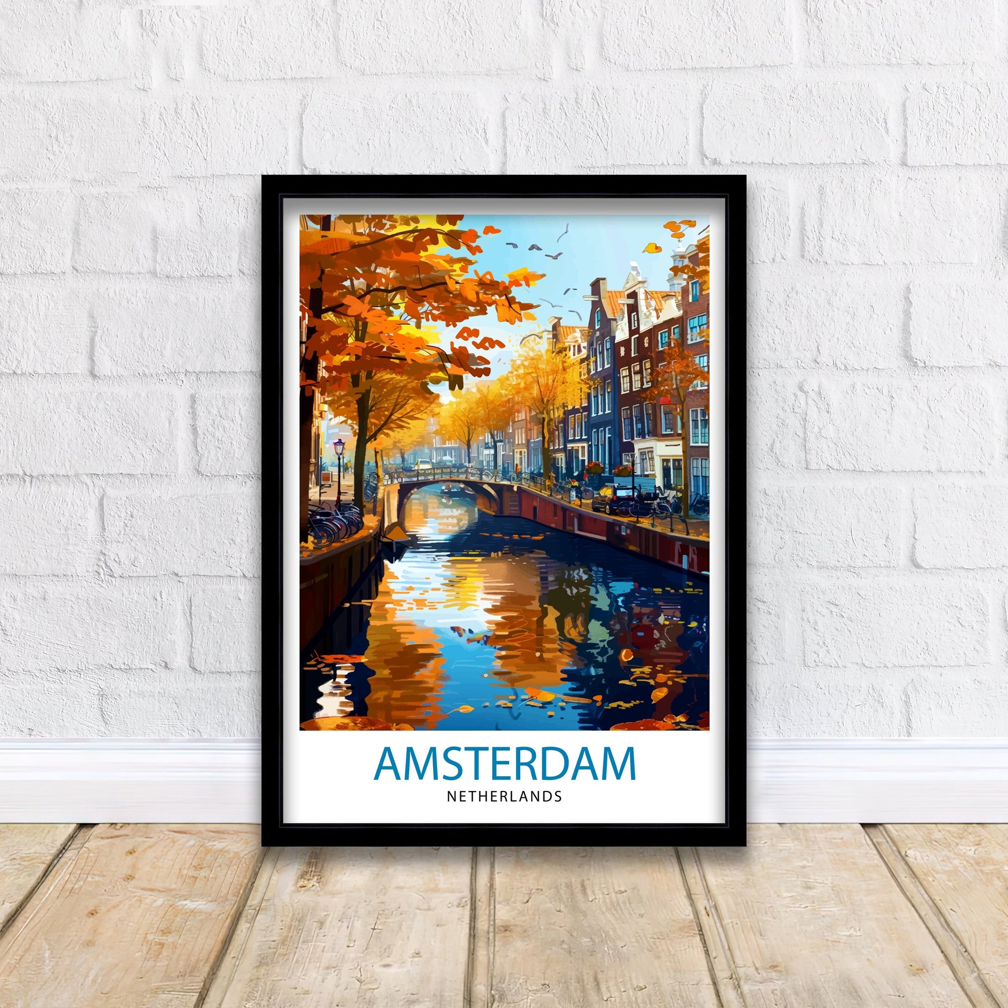 Amsterdam Travel Print Amsterdam Wall Art Amsterdam Cityscape Netherlands Illustration Amsterdam Travel Poster Gift for Amsterdam Lovers