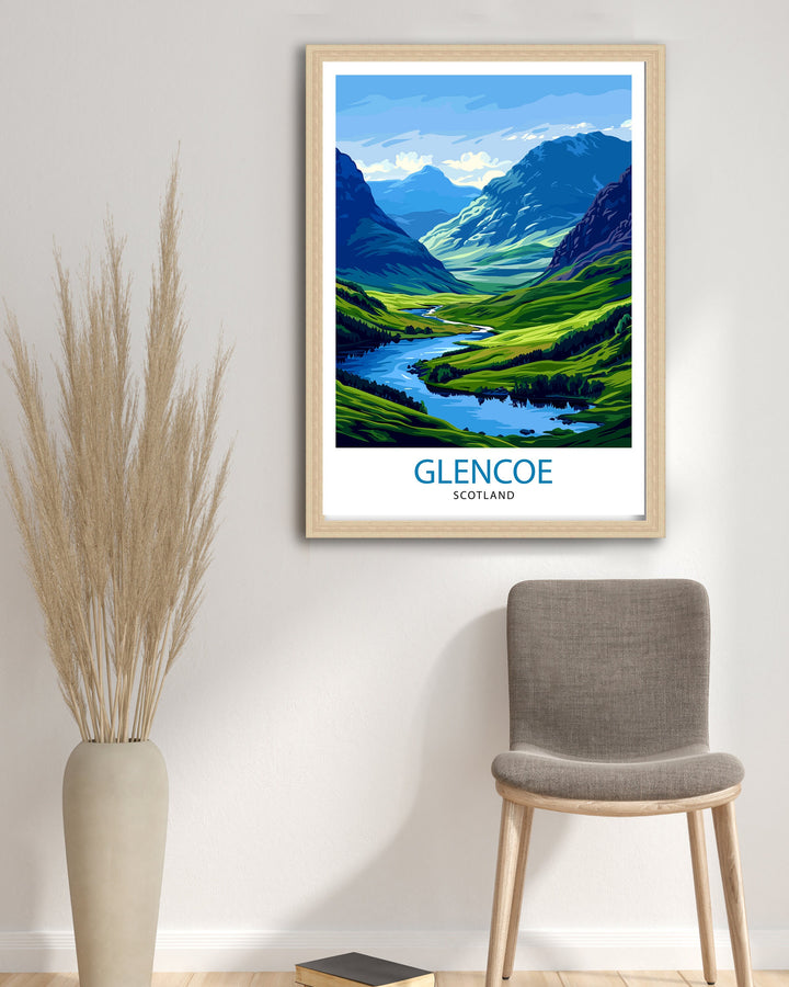 Glencoe Scotland Travel Poster Glencoe Wall Art Glencoe Illustration Scotland Poster Scotland