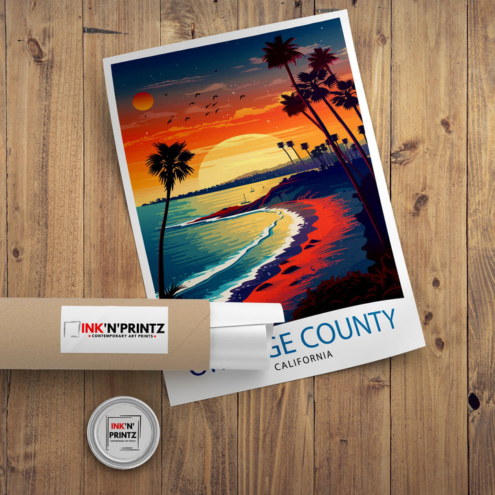 Orange County California Travel Print Wall Decor OC Wall Decor Orange County Poster California Travel Prints OC Art Print OC Illustration