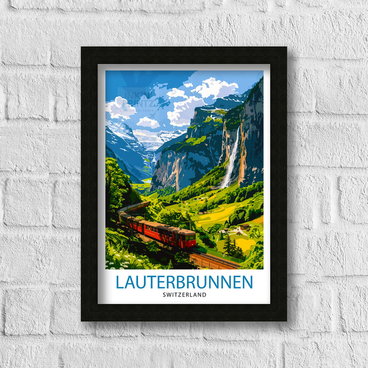 Lauterbrunnen Switzerland Poster Alpine Valley Art Swiss Waterfall Poster Mountain Village