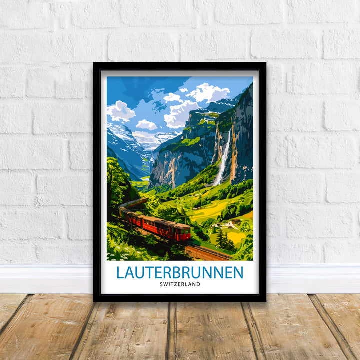 Lauterbrunnen Switzerland Poster Alpine Valley Art Swiss Waterfall Poster Mountain Village