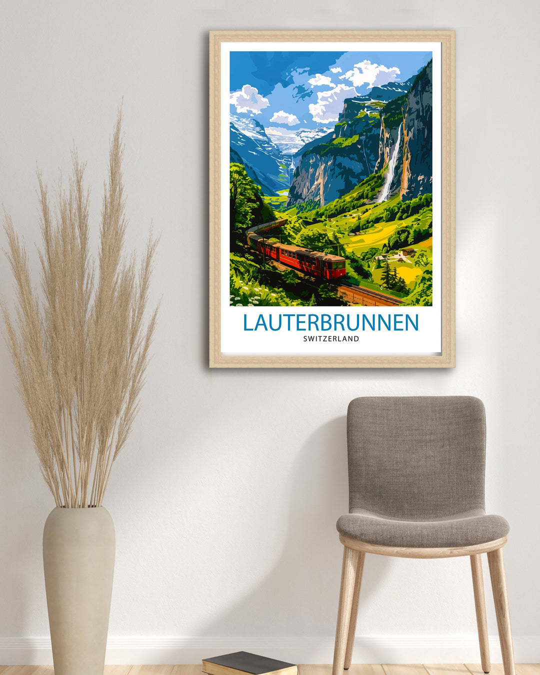 Lauterbrunnen Switzerland Poster Alpine Valley Art Swiss Waterfall Poster Mountain Village