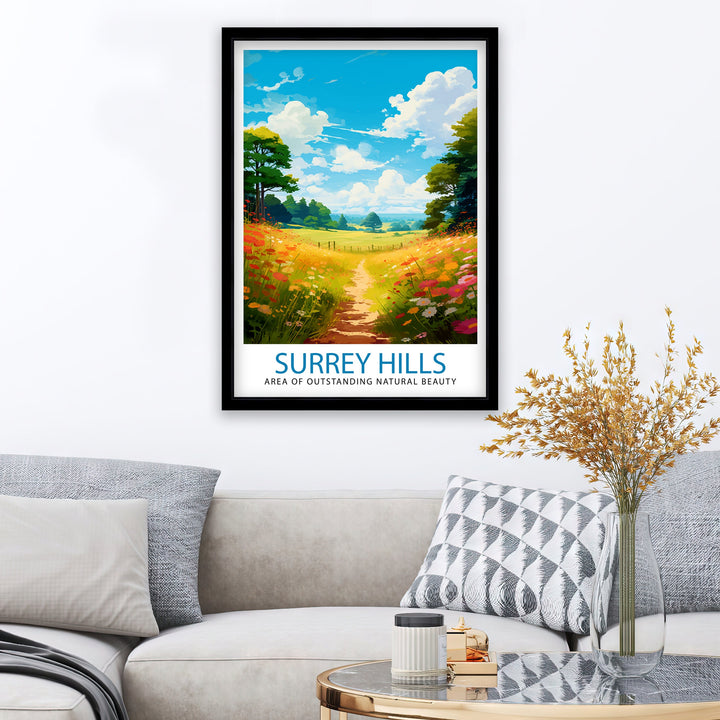 Surrey Hills Travel Poster Wall Art Surrey Hills Wall Hanging Home Décor Surrey Hills Gift Art Lovers England Art Lover Gift Poster Art