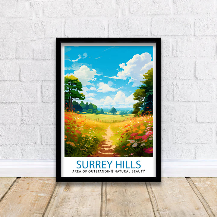 Surrey Hills Travel Poster Wall Art Surrey Hills Wall Hanging Home Décor Surrey Hills Gift Art Lovers England Art Lover Gift Poster Art