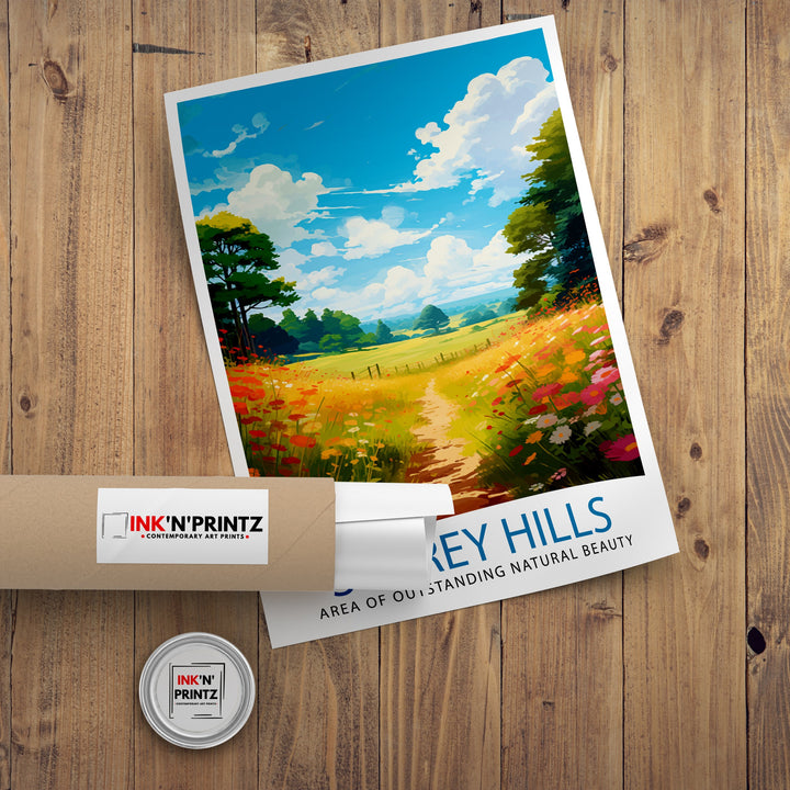 Surrey Hills Travel Poster Wall Art Surrey Hills Wall Hanging Home Décor Surrey Hills Gift Art Lovers England Art Lover Gift Poster Art