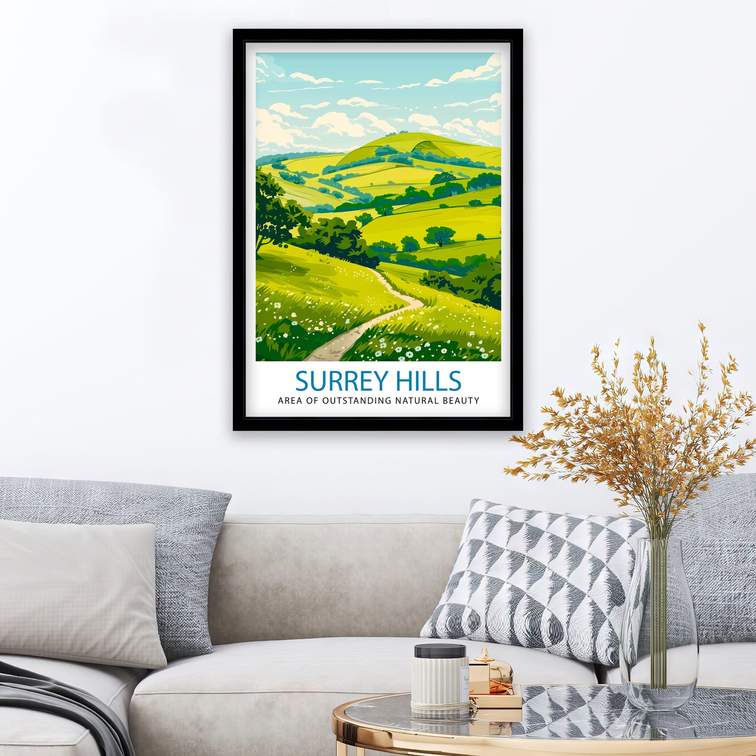 Surrey Hills Travel Print Wall Art Surrey Hills Wall Hanging Home Décor Surrey Hills Gift Art Lovers England Art Lover Gift Print Art