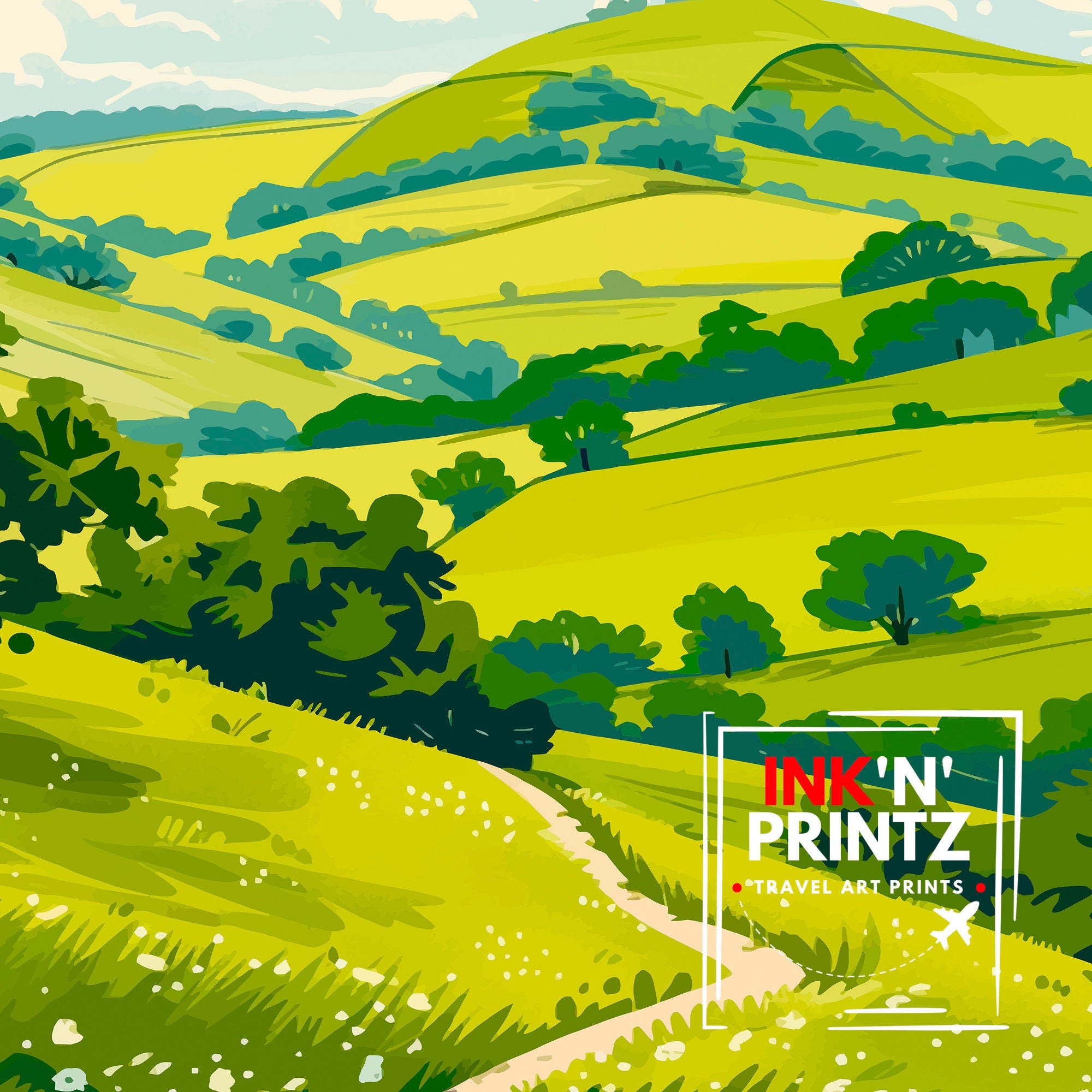 Surrey Hills Travel Print Wall Art Surrey Hills Wall Hanging Home Décor Surrey Hills Gift Art Lovers England Art Lover Gift Print Art