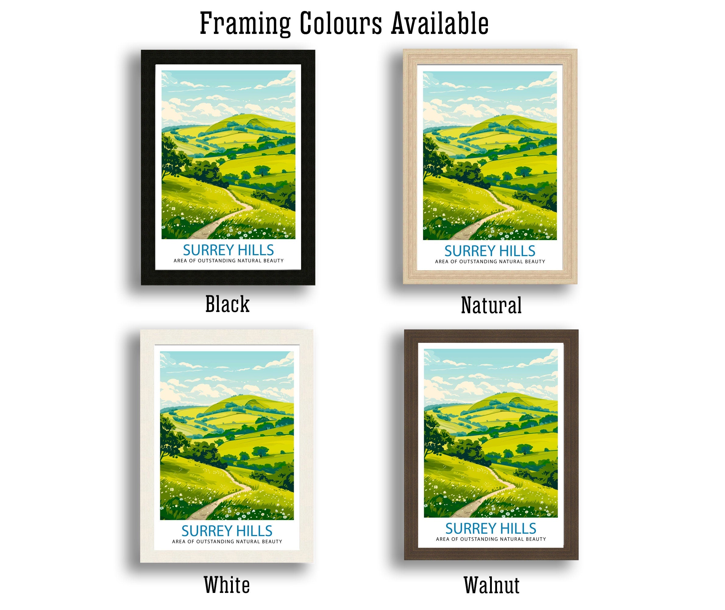 Surrey Hills Travel Print Wall Art Surrey Hills Wall Hanging Home Décor Surrey Hills Gift Art Lovers England Art Lover Gift Print Art