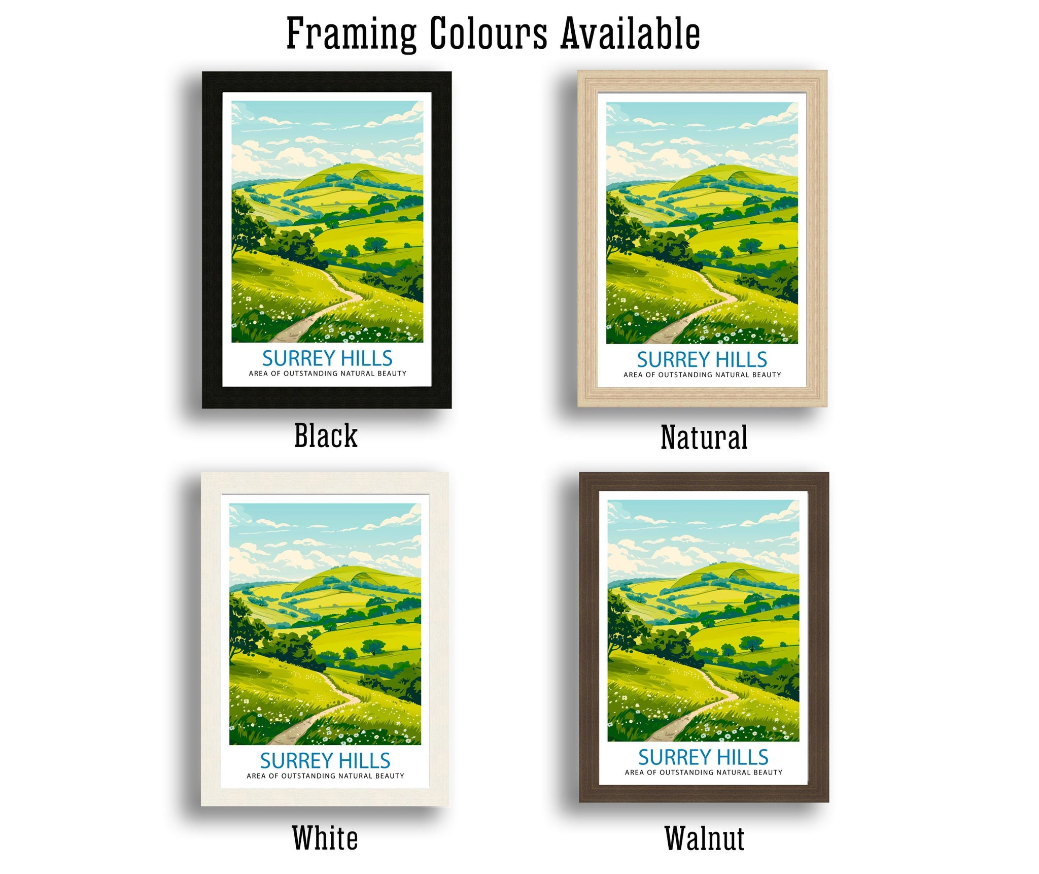 Surrey Hills Travel Print Wall Art Surrey Hills Wall Hanging Home Décor Surrey Hills Gift Art Lovers England Art Lover Gift Print Art