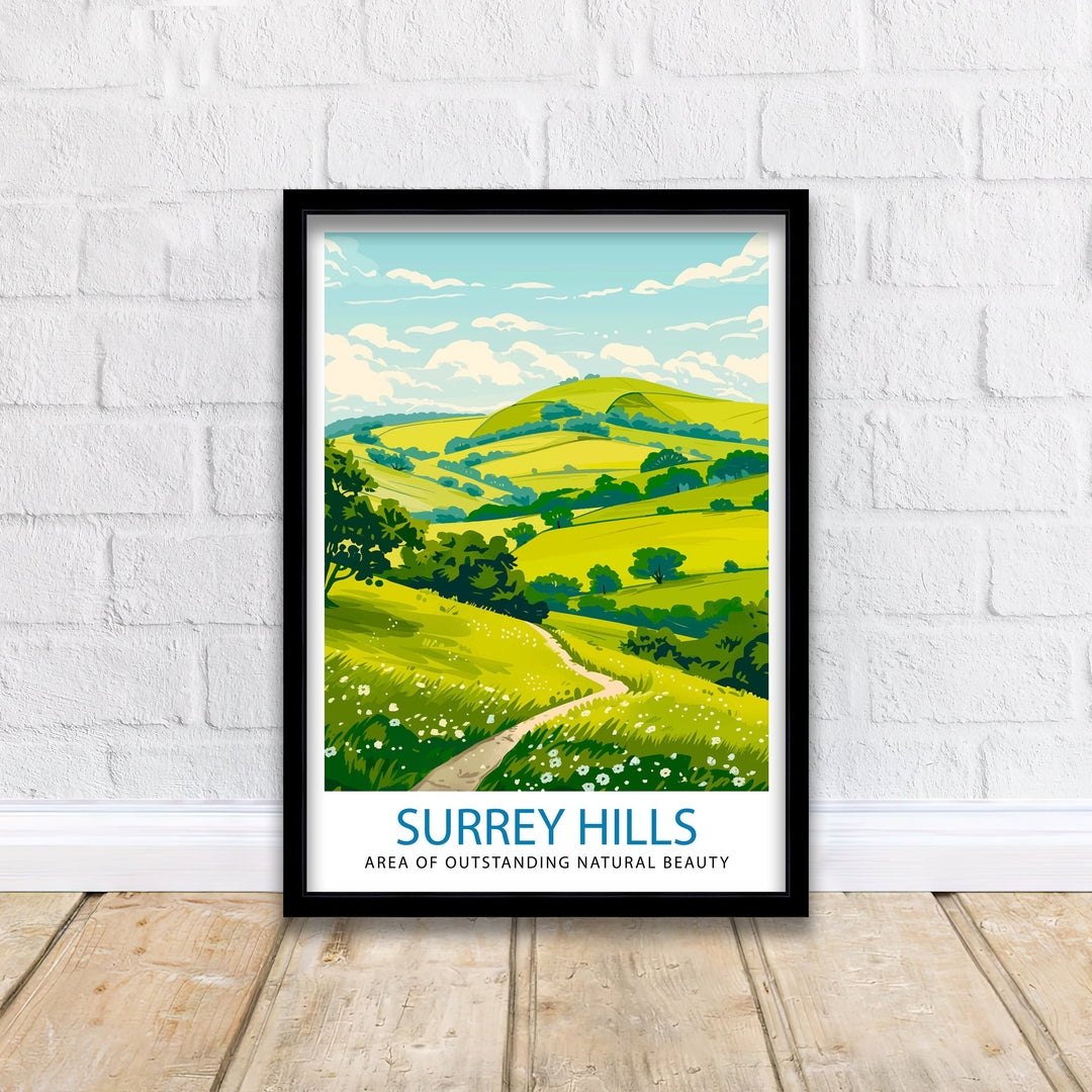 Surrey Hills Travel Poster Wall Art Surrey Hills Wall Hanging Home Décor Surrey Hills Gift Art Lovers England Art Lover Gift Poster Art